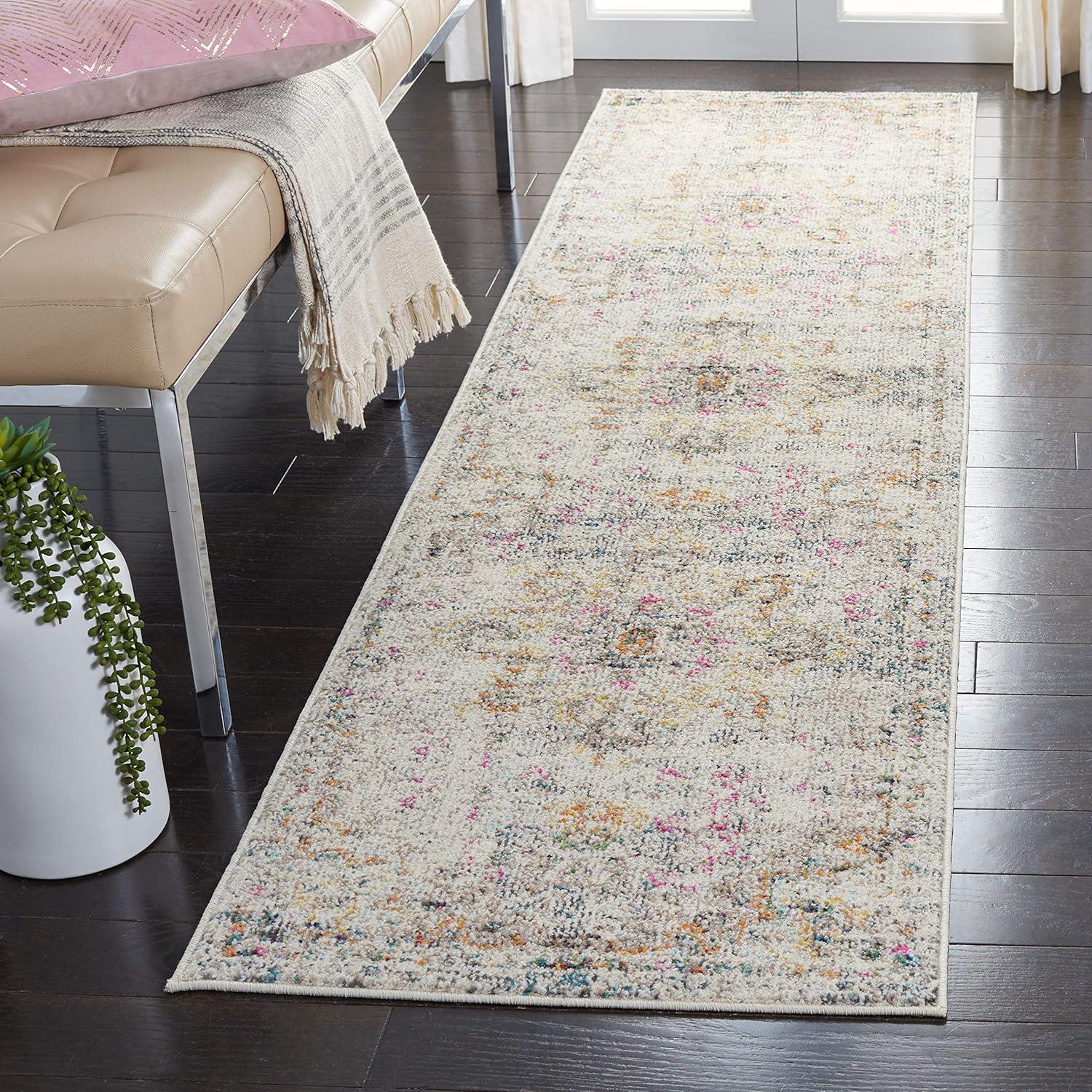 image:imageSAFAVIEH Madison Collection Area Rug 67 Square Cream amp Blue Boho Chic Distressed Medallion Design NonShedding amp Easy to Clean Ideal for Living Room Bedroom Dining Space MAD473BGreyGold