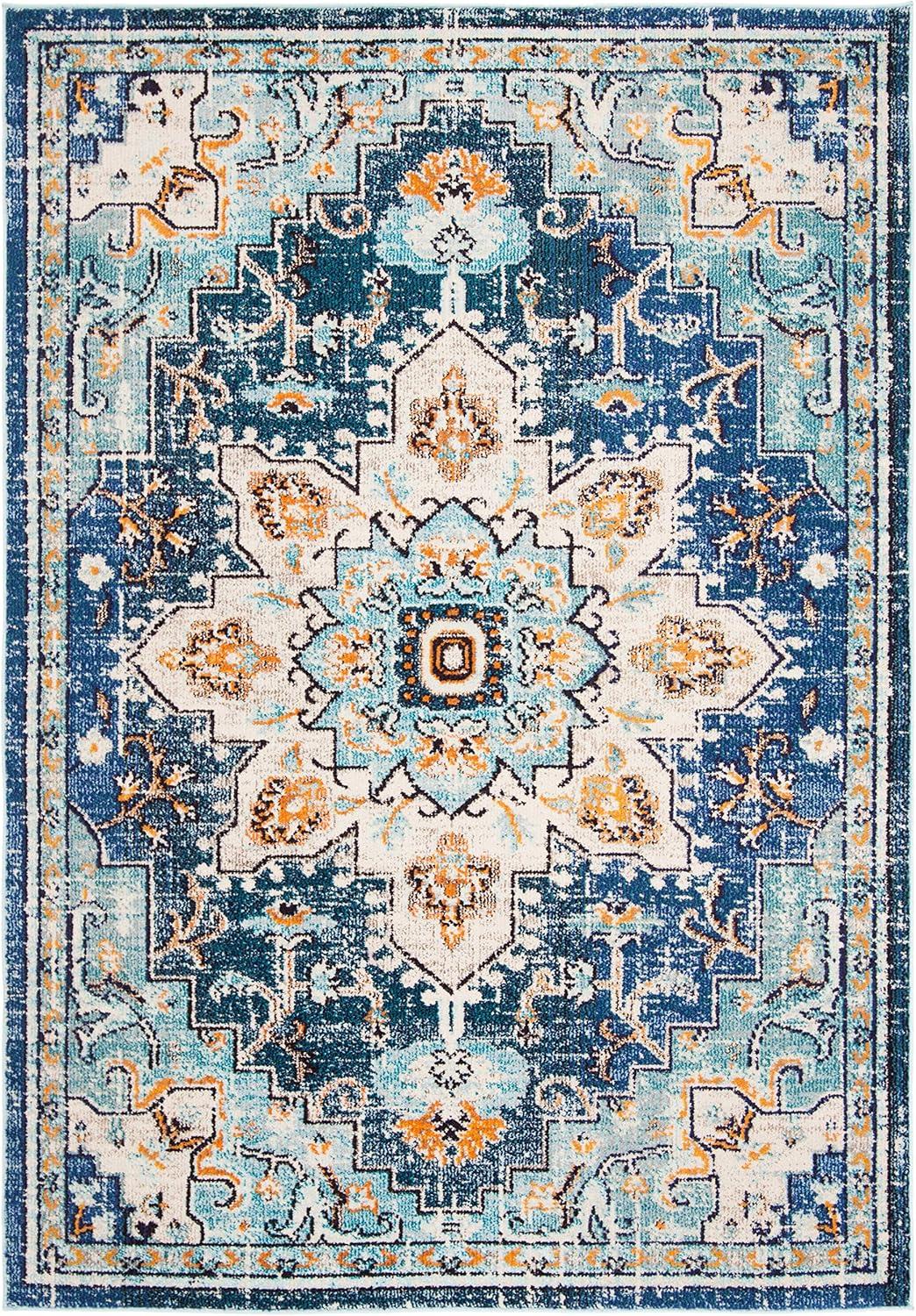 image:imageSAFAVIEH Madison Collection Area Rug 67 Square Cream amp Blue Boho Chic Distressed Medallion Design NonShedding amp Easy to Clean Ideal for Living Room Bedroom Dining Space MAD473BBlueLight Blue