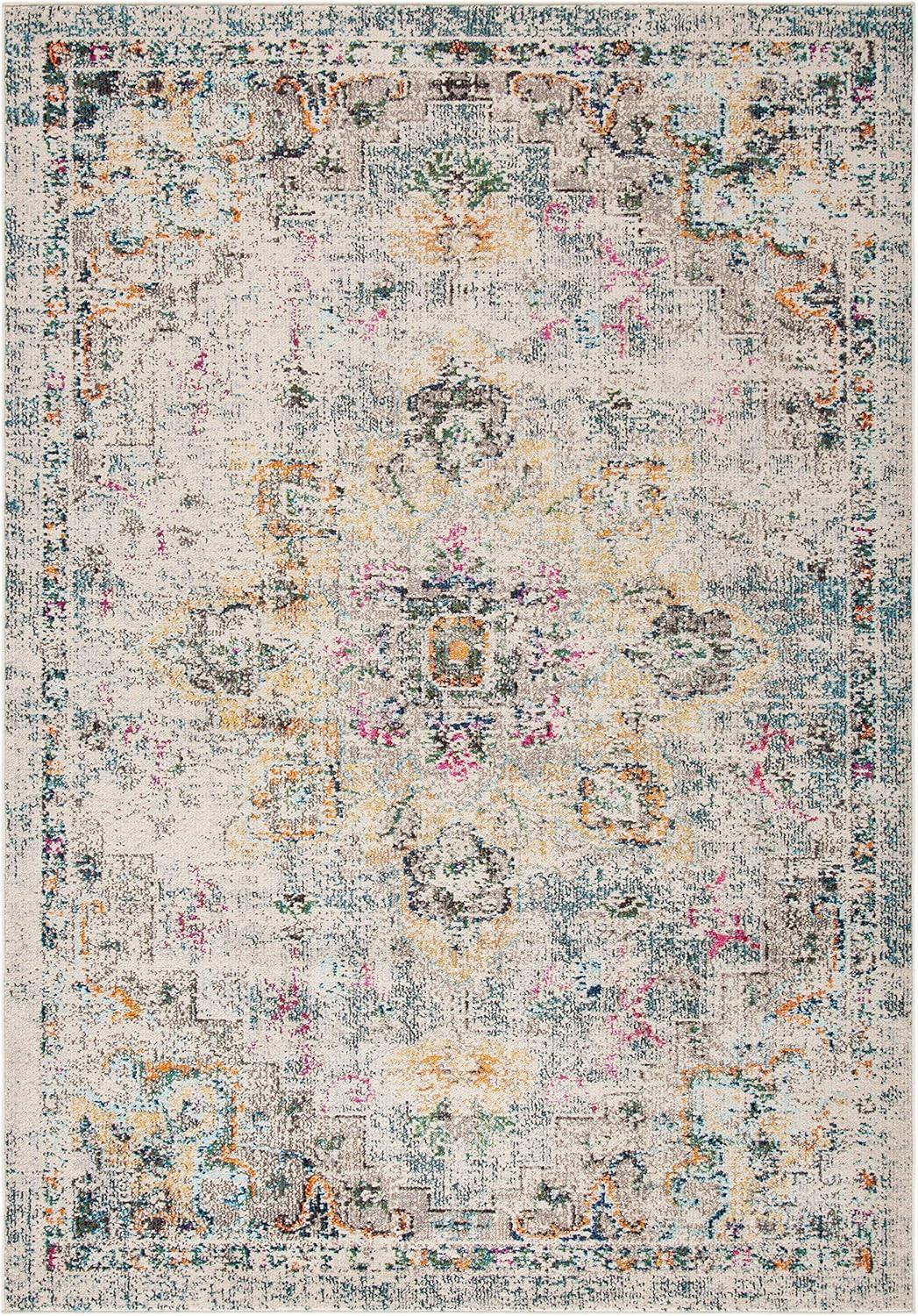 image:imageSAFAVIEH Madison Collection Area Rug 67 Square Cream amp Blue Boho Chic Distressed Medallion Design NonShedding amp Easy to Clean Ideal for Living Room Bedroom Dining Space MAD473BGreyGold