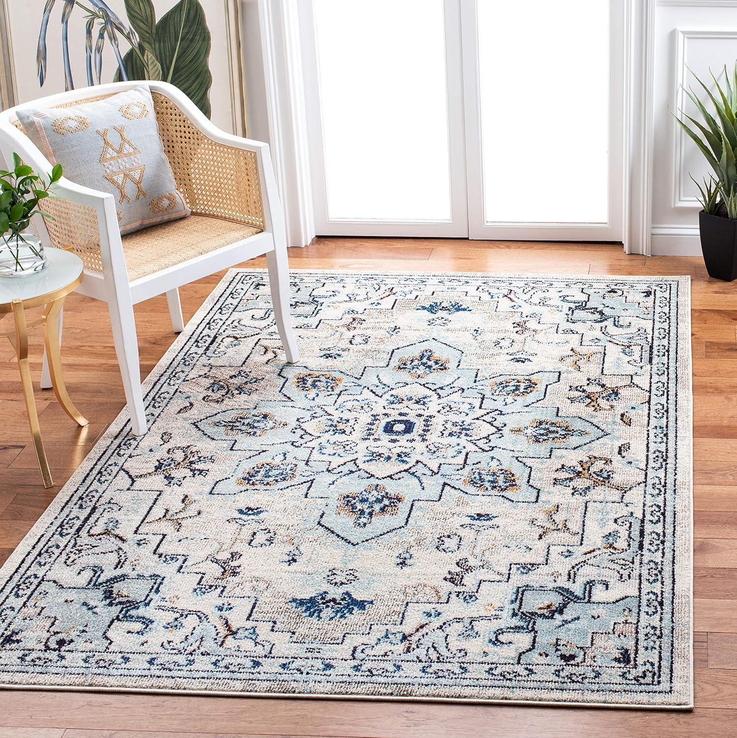 image:imageSAFAVIEH Madison Collection Area Rug 67 Square Cream amp Blue Boho Chic Distressed Medallion Design NonShedding amp Easy to Clean Ideal for Living Room Bedroom Dining Space MAD473BIvoryLight Blue