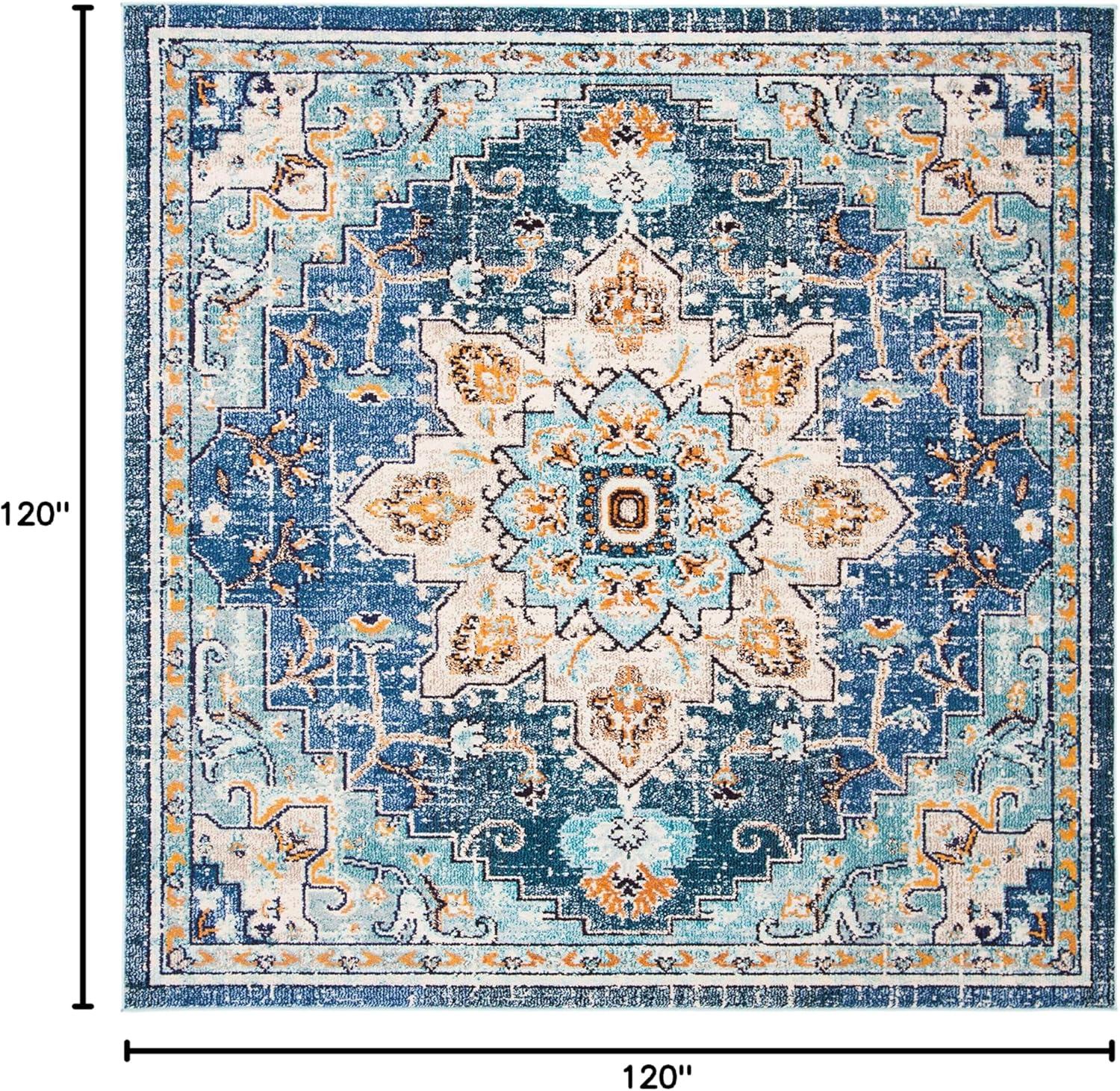 image:imageSAFAVIEH Madison Collection Area Rug 67 Square Cream amp Blue Boho Chic Distressed Medallion Design NonShedding amp Easy to Clean Ideal for Living Room Bedroom Dining Space MAD473BBlueLight Blue