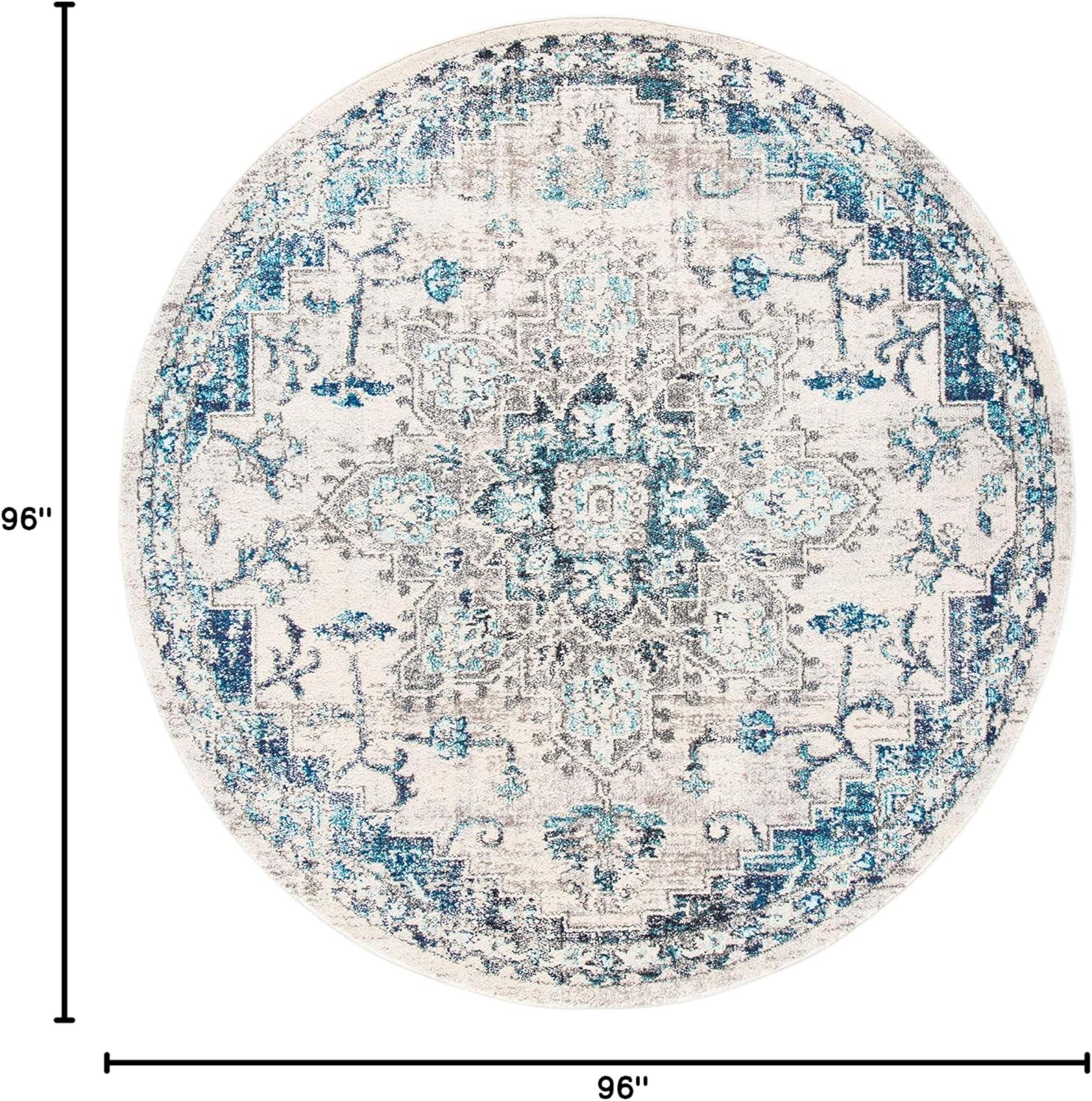 image:imageSAFAVIEH Madison Collection Area Rug 67 Square Cream amp Blue Boho Chic Distressed Medallion Design NonShedding amp Easy to Clean Ideal for Living Room Bedroom Dining Space MAD473BIvoryGrey