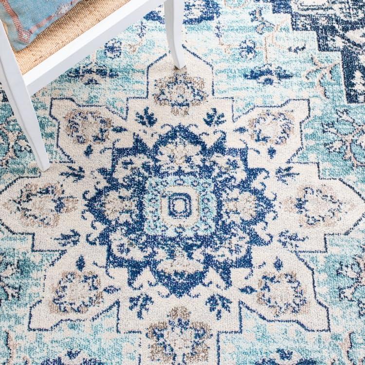 image:imageSAFAVIEH Madison Collection Area Rug 67 Square Cream amp Blue Boho Chic Distressed Medallion Design NonShedding amp Easy to Clean Ideal for Living Room Bedroom Dining Space MAD473BTealNavy