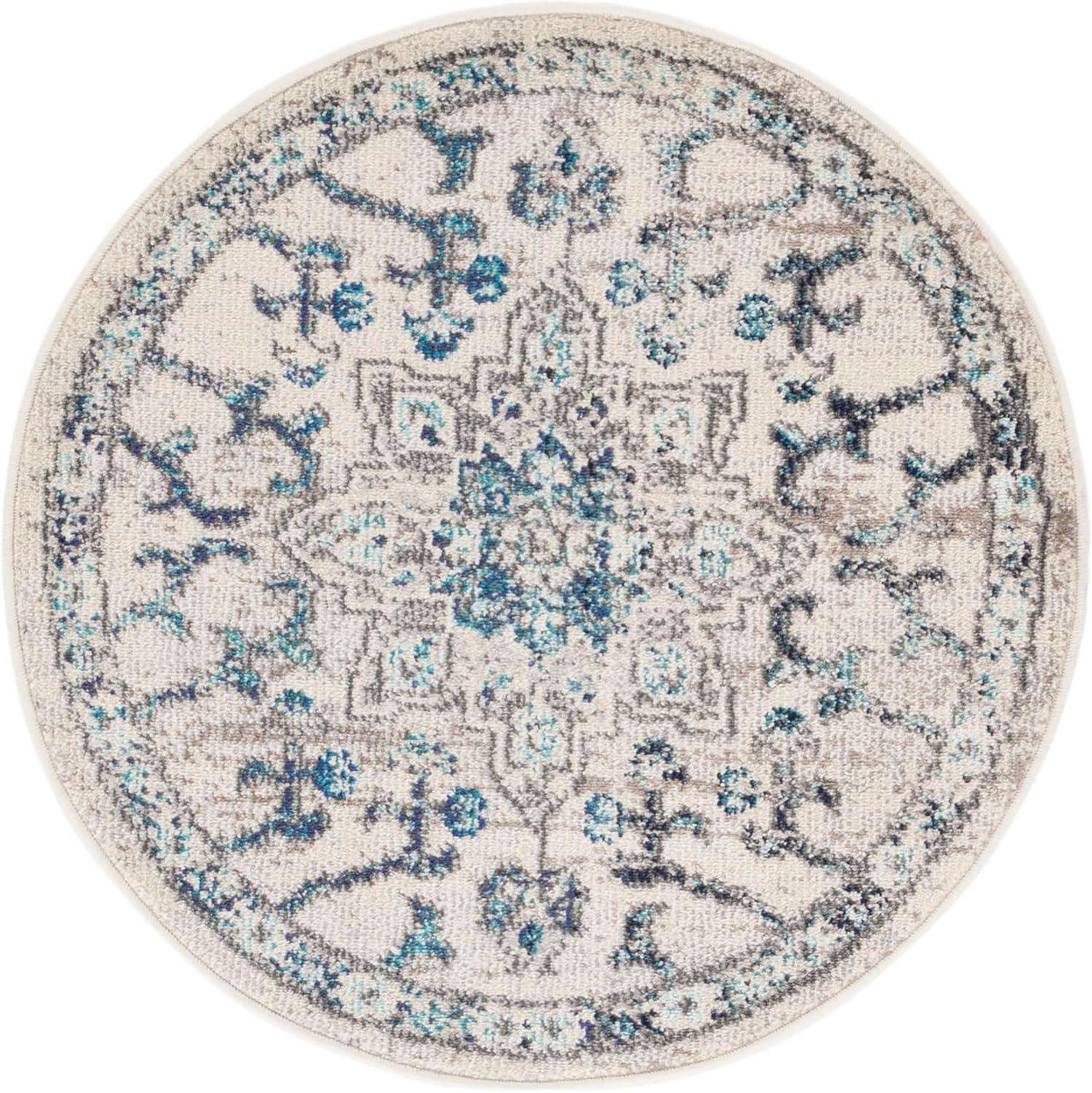 image:imageSAFAVIEH Madison Collection Area Rug 67 Square Cream amp Blue Boho Chic Distressed Medallion Design NonShedding amp Easy to Clean Ideal for Living Room Bedroom Dining Space MAD473BIvoryGrey