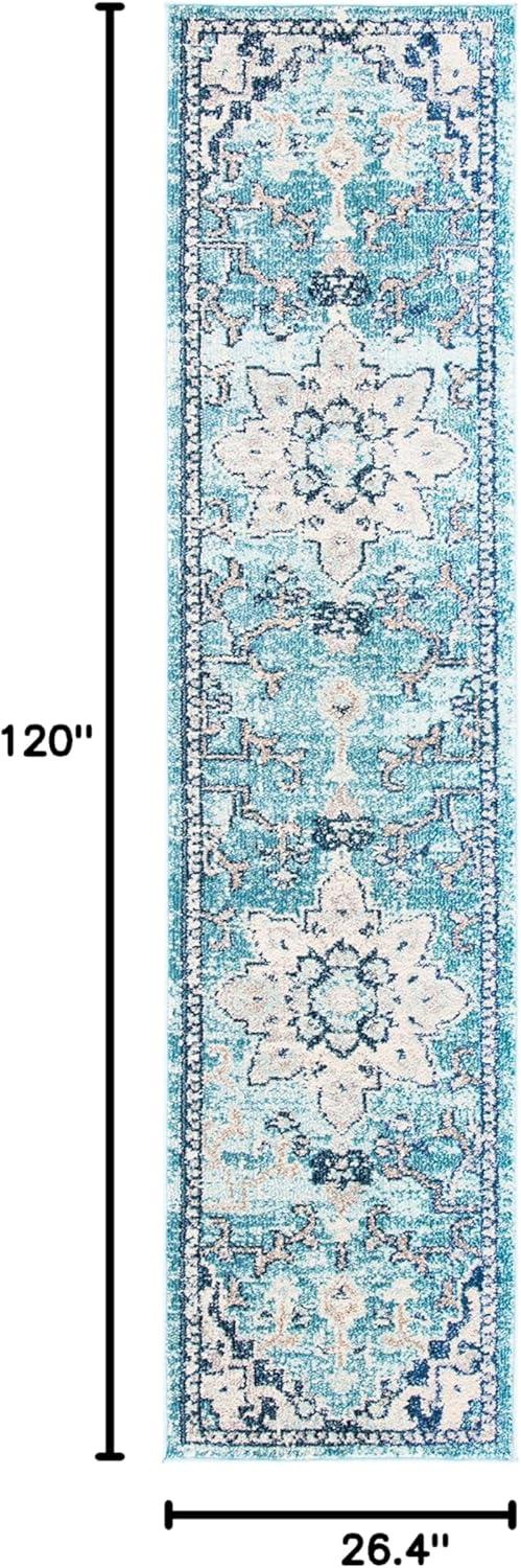 image:imageSAFAVIEH Madison Collection Area Rug 67 Square Cream amp Blue Boho Chic Distressed Medallion Design NonShedding amp Easy to Clean Ideal for Living Room Bedroom Dining Space MAD473BTealNavy