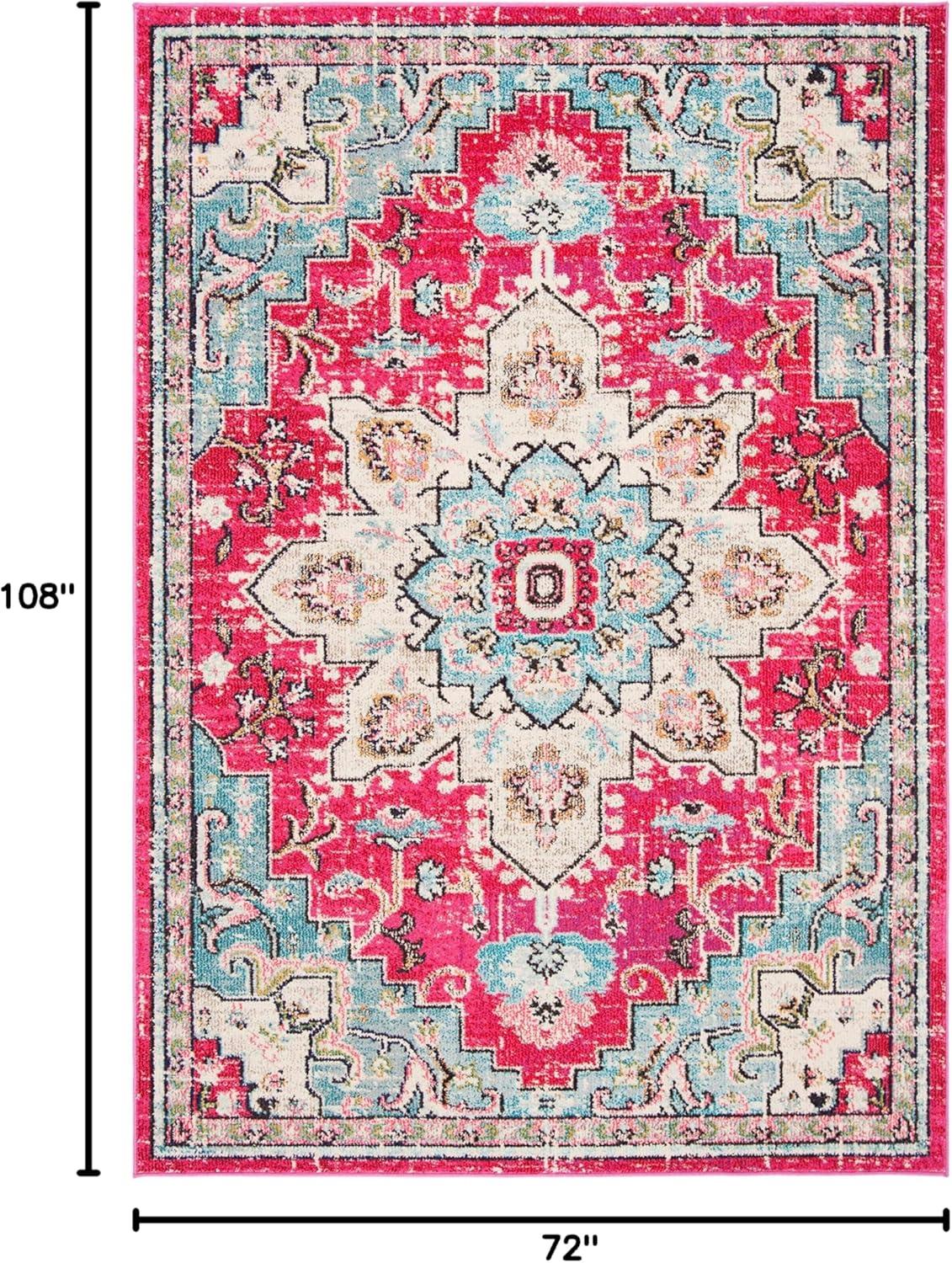 image:imageSAFAVIEH Madison Collection Area Rug 67 Square Cream amp Blue Boho Chic Distressed Medallion Design NonShedding amp Easy to Clean Ideal for Living Room Bedroom Dining Space MAD473BFuchsiaBlue