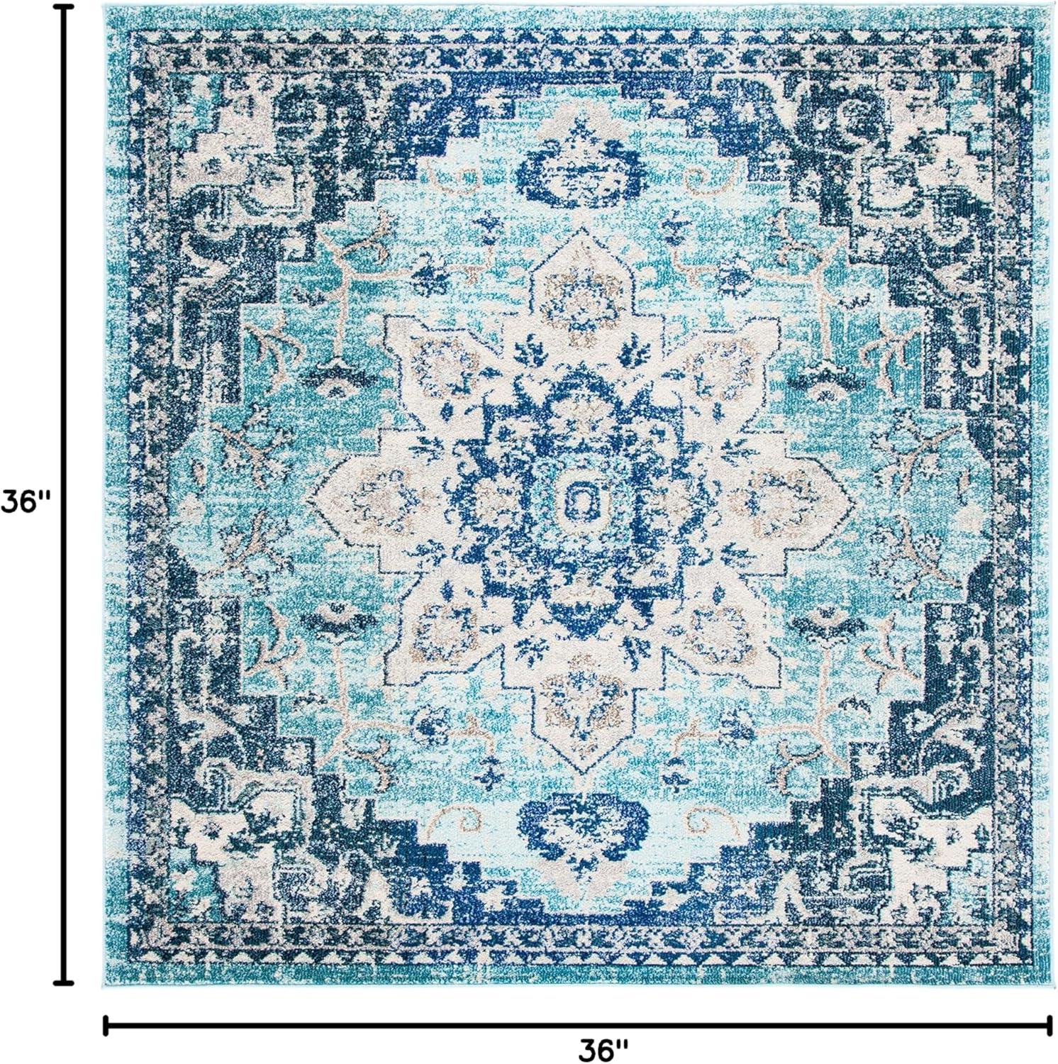 image:imageSAFAVIEH Madison Collection Area Rug 67 Square Cream amp Blue Boho Chic Distressed Medallion Design NonShedding amp Easy to Clean Ideal for Living Room Bedroom Dining Space MAD473BTealNavy