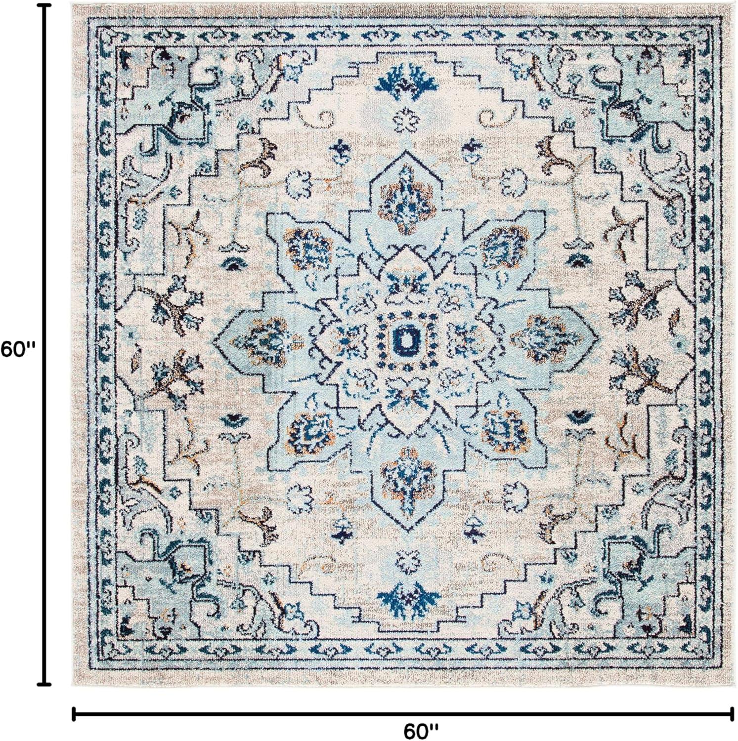 image:imageSAFAVIEH Madison Collection Area Rug 67 Square Cream amp Blue Boho Chic Distressed Medallion Design NonShedding amp Easy to Clean Ideal for Living Room Bedroom Dining Space MAD473BIvoryLight Blue