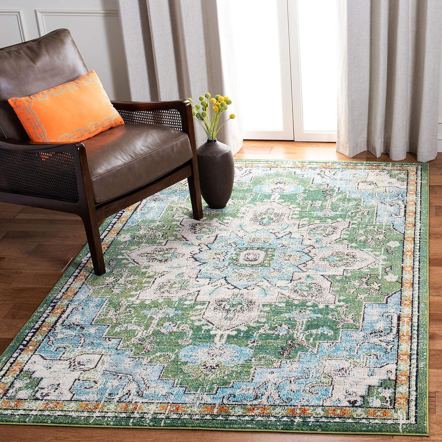 image:imageSAFAVIEH Madison Collection Area Rug 67 Square Cream amp Blue Boho Chic Distressed Medallion Design NonShedding amp Easy to Clean Ideal for Living Room Bedroom Dining Space MAD473BGreenTurquoise