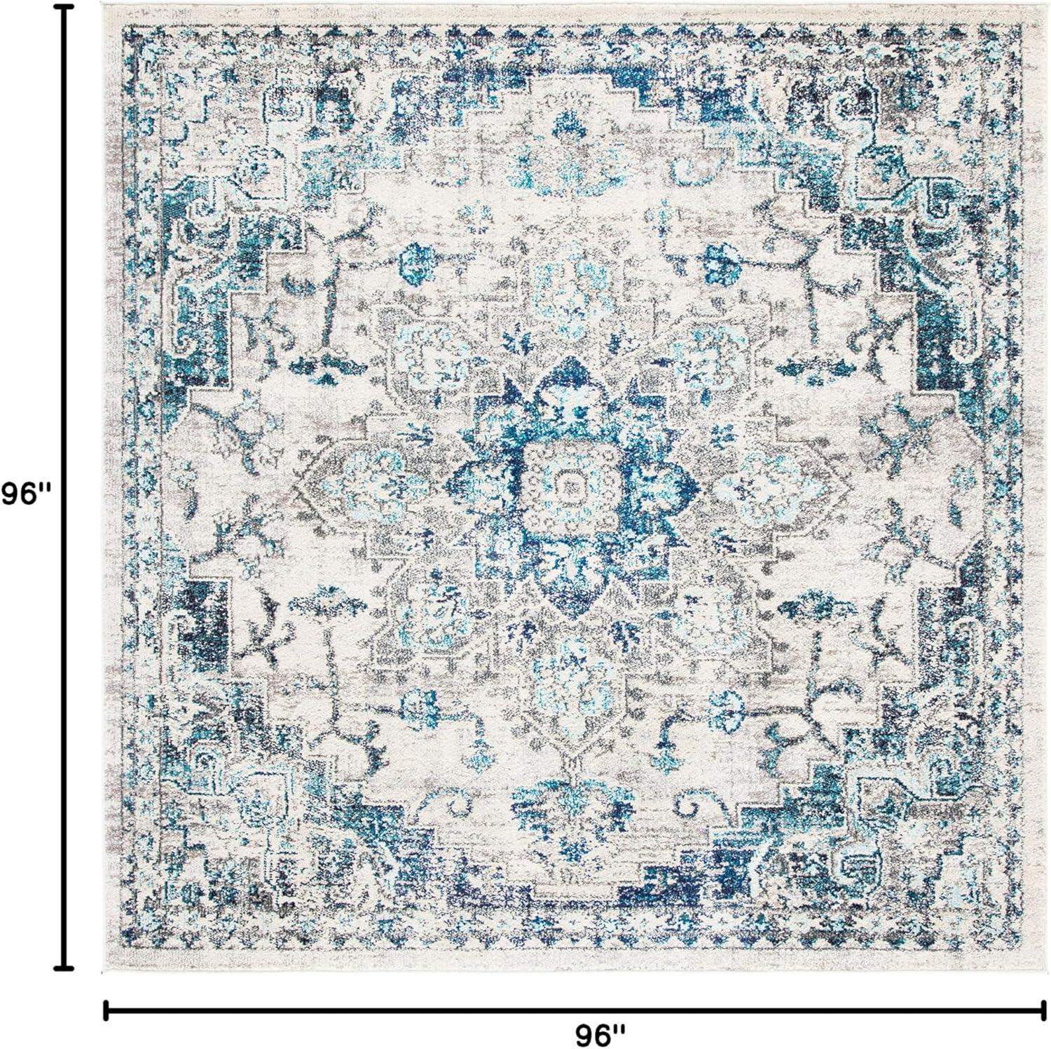 image:imageSAFAVIEH Madison Collection Area Rug 67 Square Cream amp Blue Boho Chic Distressed Medallion Design NonShedding amp Easy to Clean Ideal for Living Room Bedroom Dining Space MAD473BIvoryGrey