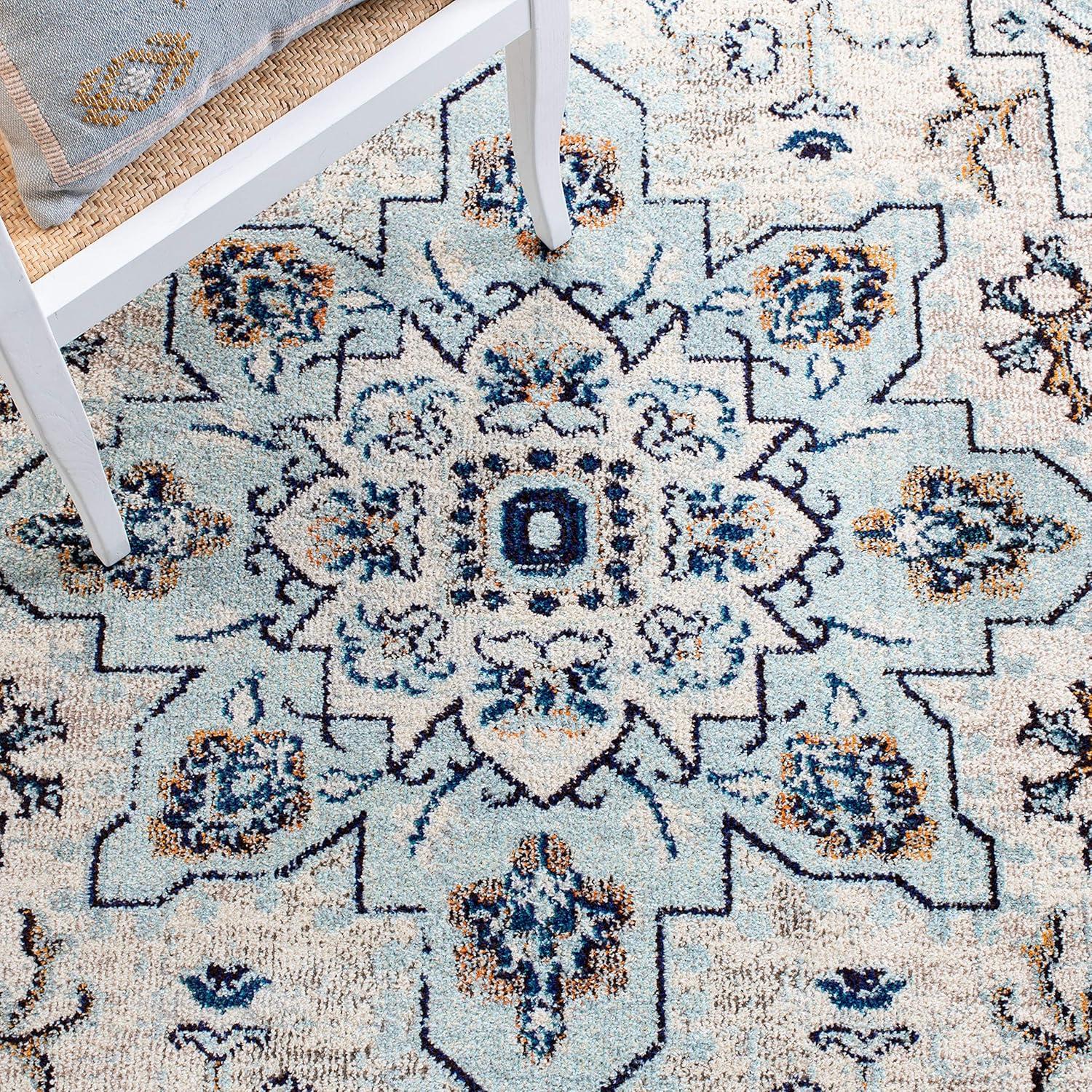 image:imageSAFAVIEH Madison Collection Area Rug 67 Square Cream amp Blue Boho Chic Distressed Medallion Design NonShedding amp Easy to Clean Ideal for Living Room Bedroom Dining Space MAD473BIvoryLight Blue