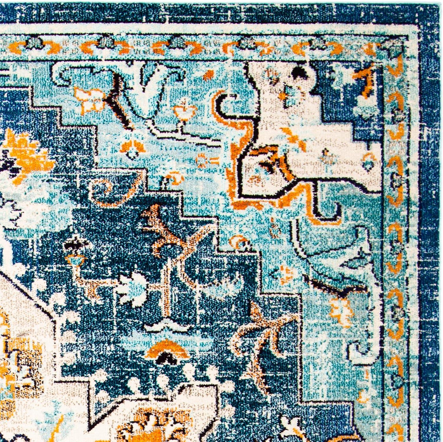 image:imageSAFAVIEH Madison Collection Area Rug 67 Square Cream amp Blue Boho Chic Distressed Medallion Design NonShedding amp Easy to Clean Ideal for Living Room Bedroom Dining Space MAD473BBlueLight Blue