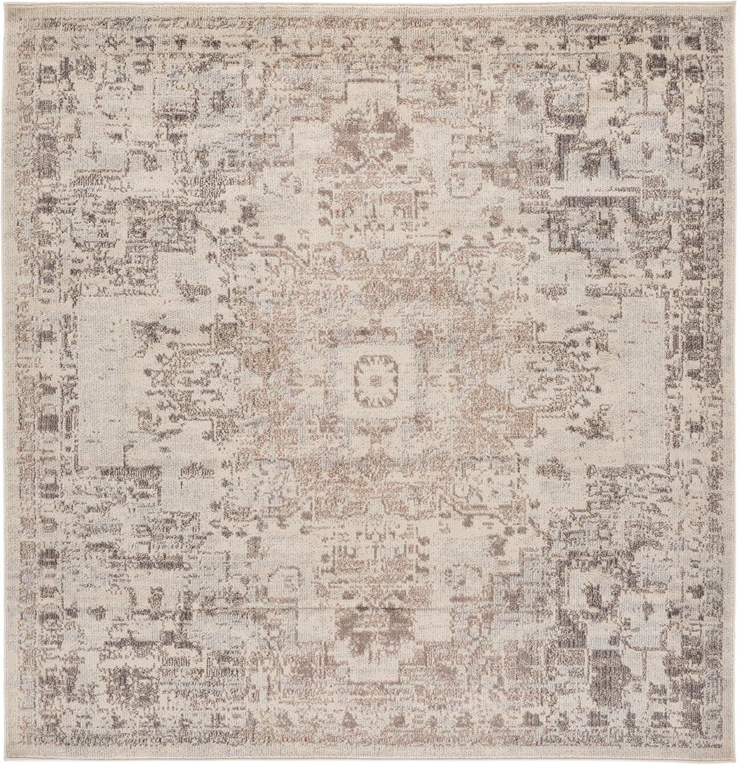 image:imageSAFAVIEH Madison Collection Area Rug 67 Square Cream amp Blue Boho Chic Distressed Medallion Design NonShedding amp Easy to Clean Ideal for Living Room Bedroom Dining Space MAD473BIvoryBeige Grey