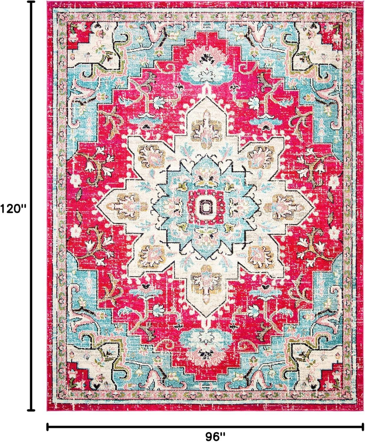 image:imageSAFAVIEH Madison Collection Area Rug 67 Square Cream amp Blue Boho Chic Distressed Medallion Design NonShedding amp Easy to Clean Ideal for Living Room Bedroom Dining Space MAD473BFuchsiaBlue
