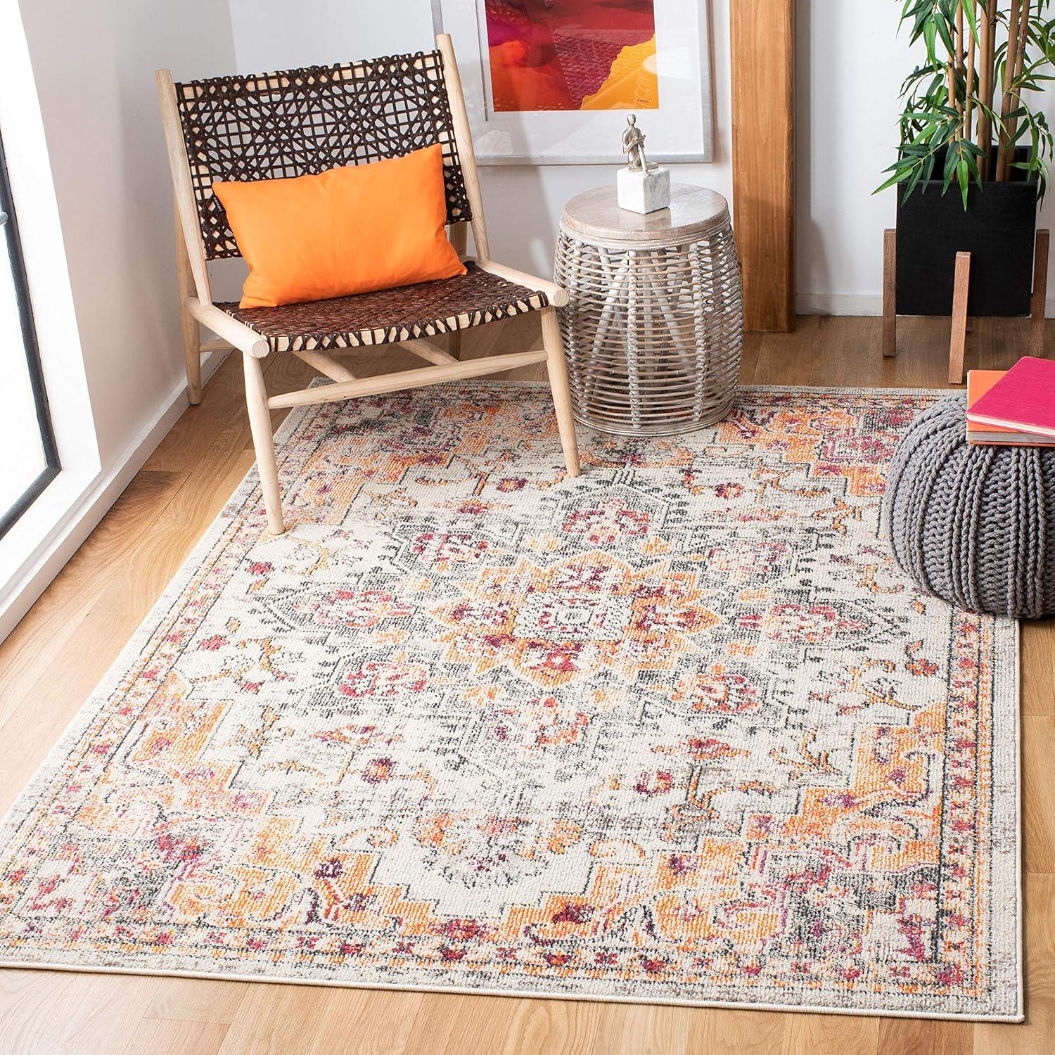 image:imageSAFAVIEH Madison Collection Area Rug 67 Square Cream amp Blue Boho Chic Distressed Medallion Design NonShedding amp Easy to Clean Ideal for Living Room Bedroom Dining Space MAD473BBeigeOrange