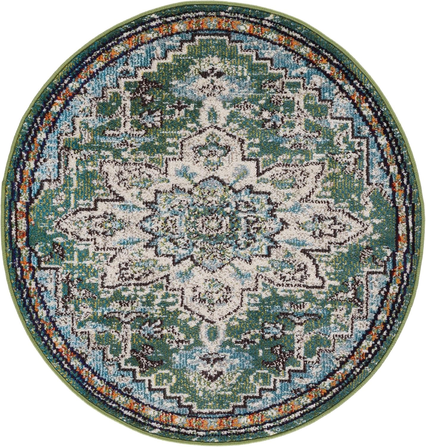 image:imageSAFAVIEH Madison Collection Area Rug 67 Square Cream amp Blue Boho Chic Distressed Medallion Design NonShedding amp Easy to Clean Ideal for Living Room Bedroom Dining Space MAD473BGreenTurquoise
