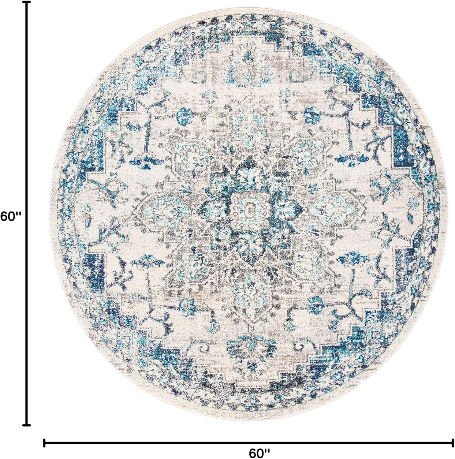 image:imageSAFAVIEH Madison Collection Area Rug 67 Square Cream amp Blue Boho Chic Distressed Medallion Design NonShedding amp Easy to Clean Ideal for Living Room Bedroom Dining Space MAD473BIvoryGrey