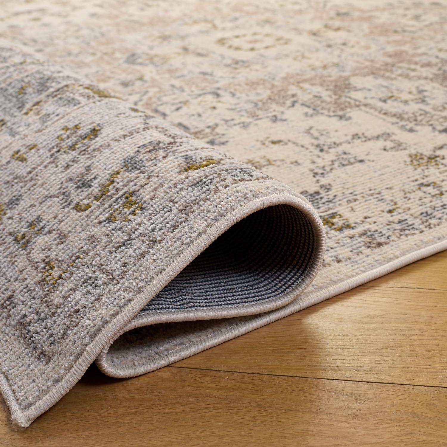 image:imageSAFAVIEH Madison Collection Area Rug 67 Square Cream amp Blue Boho Chic Distressed Medallion Design NonShedding amp Easy to Clean Ideal for Living Room Bedroom Dining Space MAD473BIvoryGrey Gold