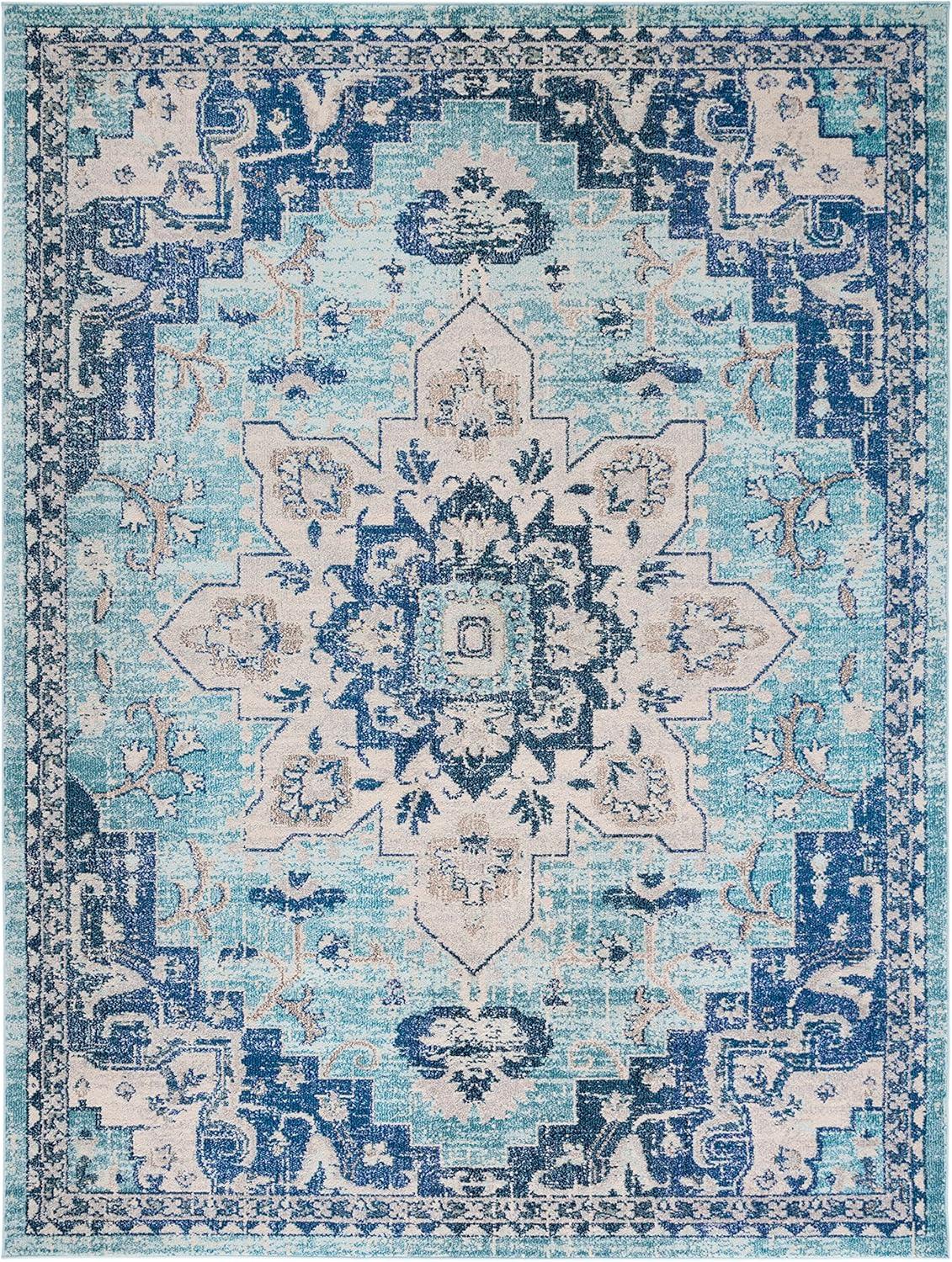 image:imageSAFAVIEH Madison Collection Area Rug 67 Square Cream amp Blue Boho Chic Distressed Medallion Design NonShedding amp Easy to Clean Ideal for Living Room Bedroom Dining Space MAD473BTealNavy