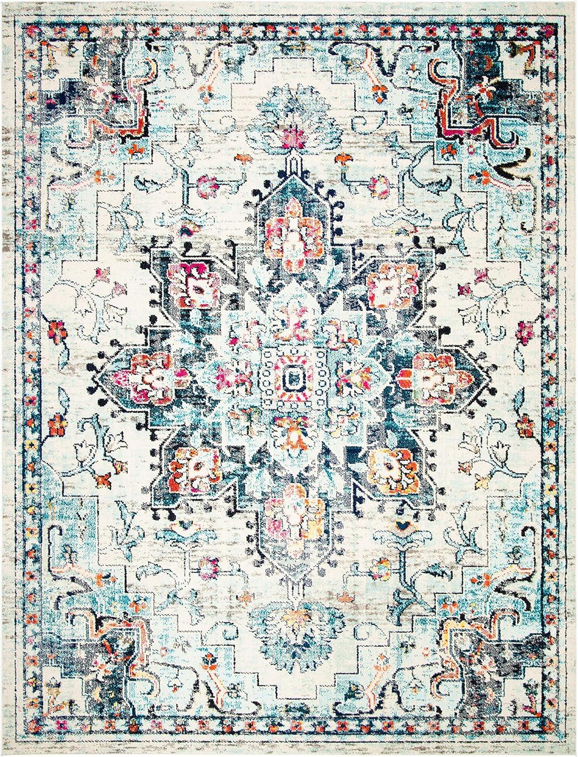 image:imageSAFAVIEH Madison Collection Area Rug 67 Square Cream amp Blue Boho Chic Distressed Medallion Design NonShedding amp Easy to Clean Ideal for Living Room Bedroom Dining Space MAD473BCreamBlue