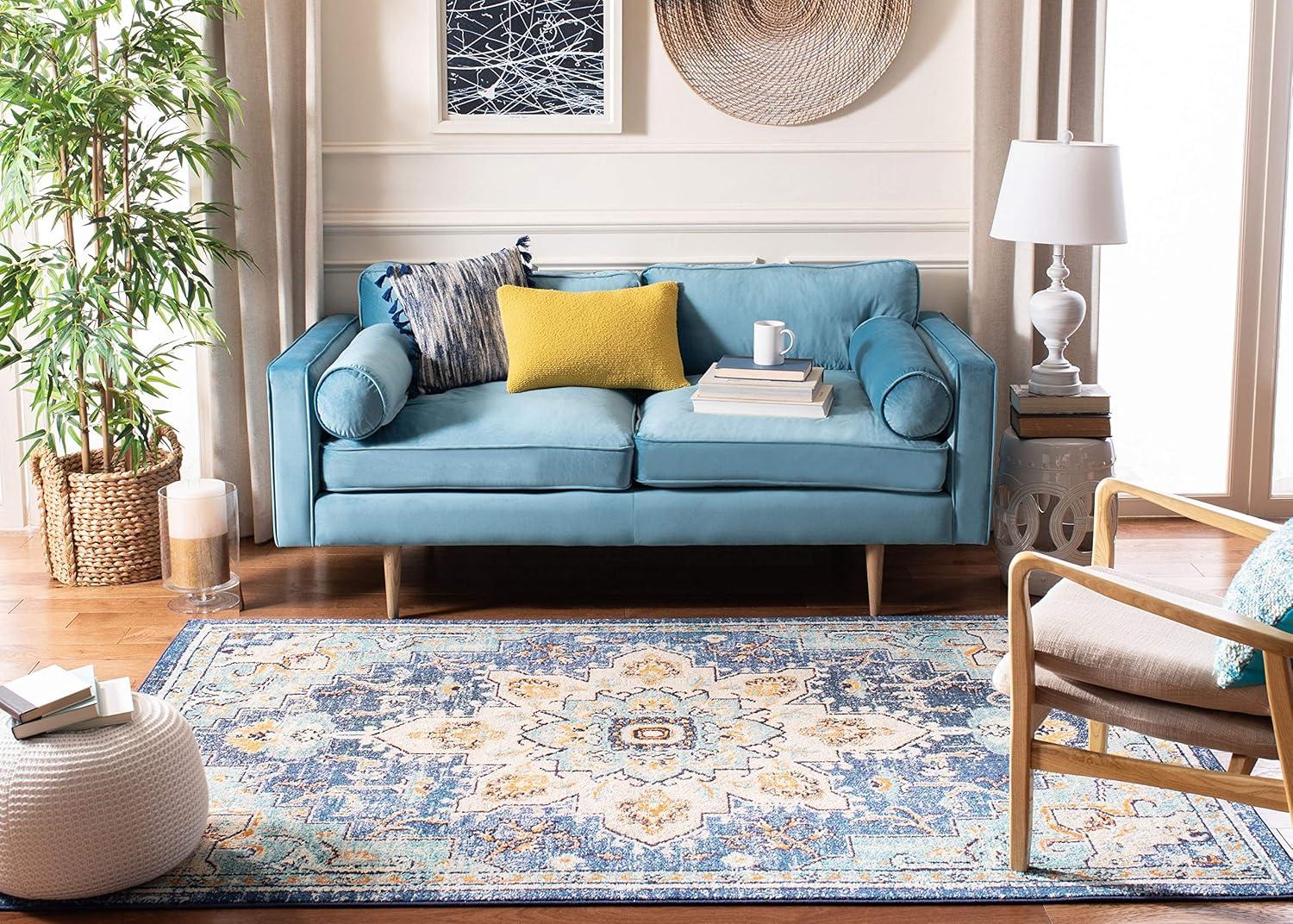 image:imageSAFAVIEH Madison Collection Area Rug 67 Square Cream amp Blue Boho Chic Distressed Medallion Design NonShedding amp Easy to Clean Ideal for Living Room Bedroom Dining Space MAD473BBlueLight Blue