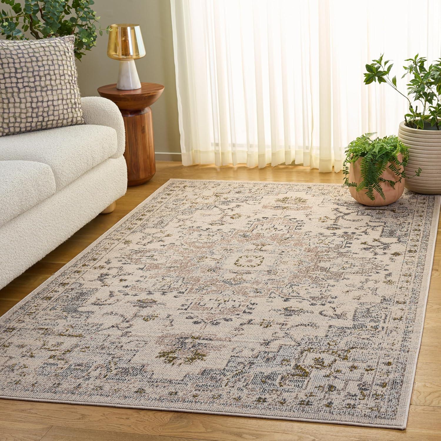 image:imageSAFAVIEH Madison Collection Area Rug 67 Square Cream amp Blue Boho Chic Distressed Medallion Design NonShedding amp Easy to Clean Ideal for Living Room Bedroom Dining Space MAD473BIvoryGrey Gold