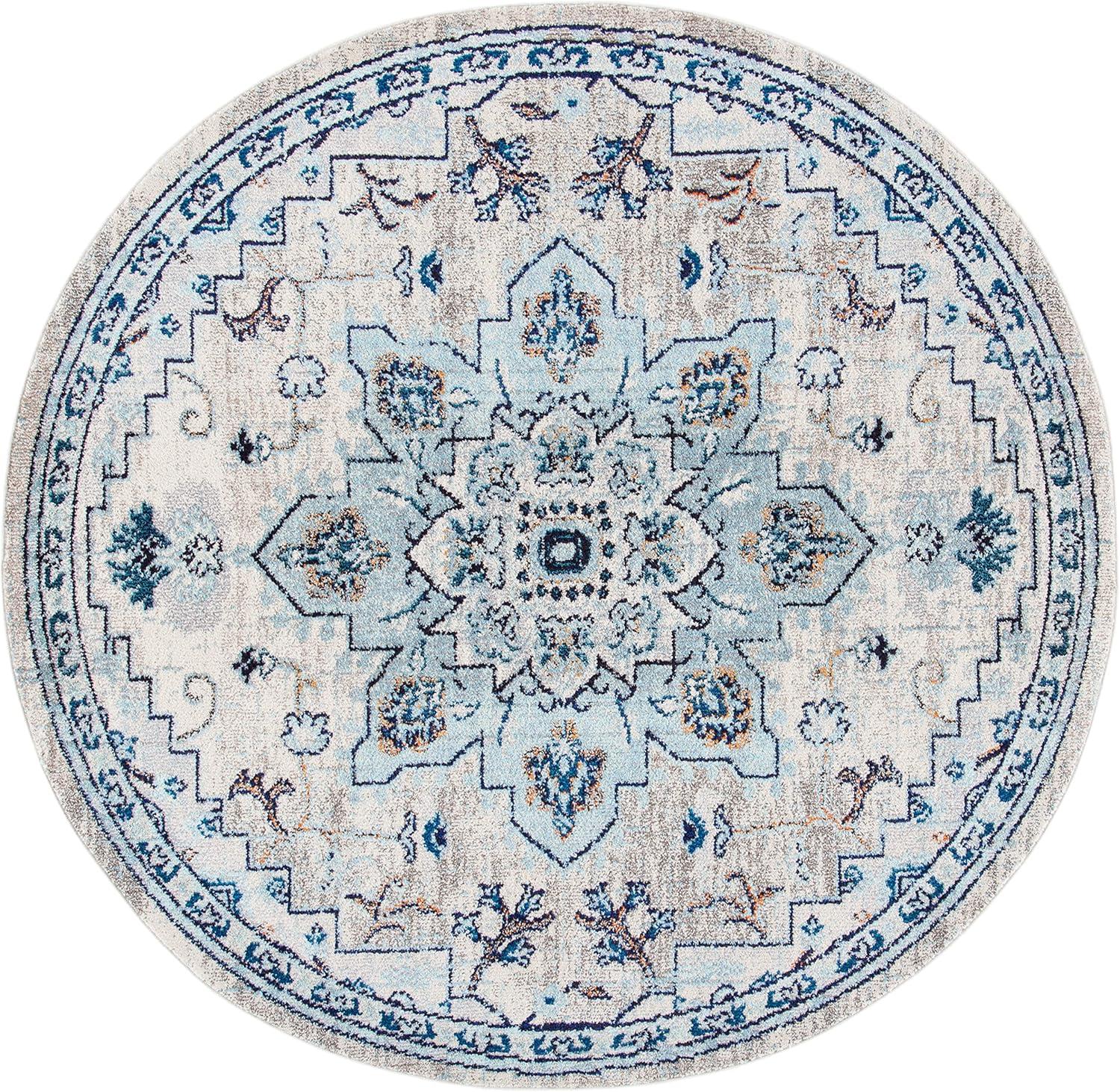 image:imageSAFAVIEH Madison Collection Area Rug 67 Square Cream amp Blue Boho Chic Distressed Medallion Design NonShedding amp Easy to Clean Ideal for Living Room Bedroom Dining Space MAD473BIvoryLight Blue