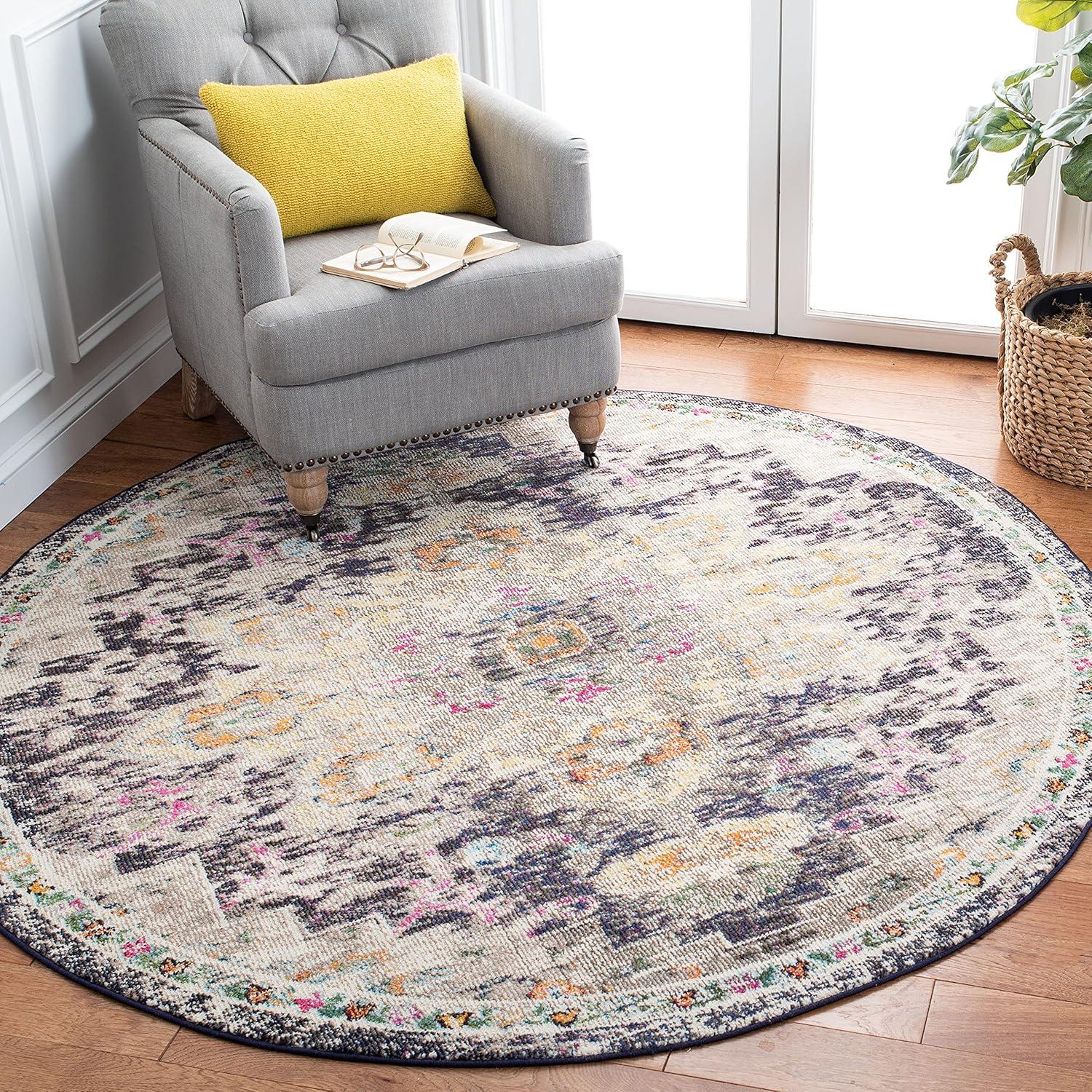 image:imageSAFAVIEH Madison Collection Area Rug 67 Square Cream amp Blue Boho Chic Distressed Medallion Design NonShedding amp Easy to Clean Ideal for Living Room Bedroom Dining Space MAD473BBlackGold