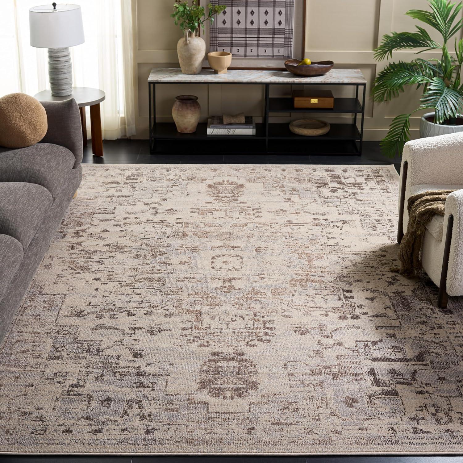 image:imageSAFAVIEH Madison Collection Area Rug 67 Square Cream amp Blue Boho Chic Distressed Medallion Design NonShedding amp Easy to Clean Ideal for Living Room Bedroom Dining Space MAD473BIvoryBeige Grey