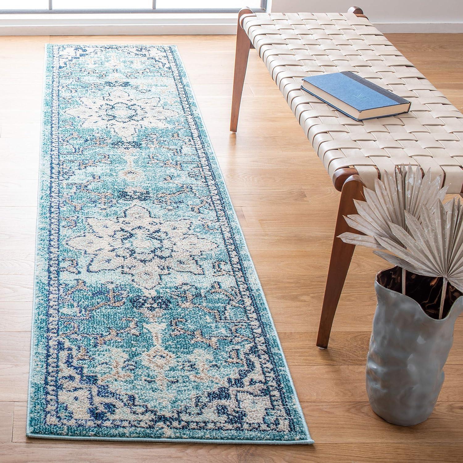 image:imageSAFAVIEH Madison Collection Area Rug 67 Square Cream amp Blue Boho Chic Distressed Medallion Design NonShedding amp Easy to Clean Ideal for Living Room Bedroom Dining Space MAD473BTealNavy