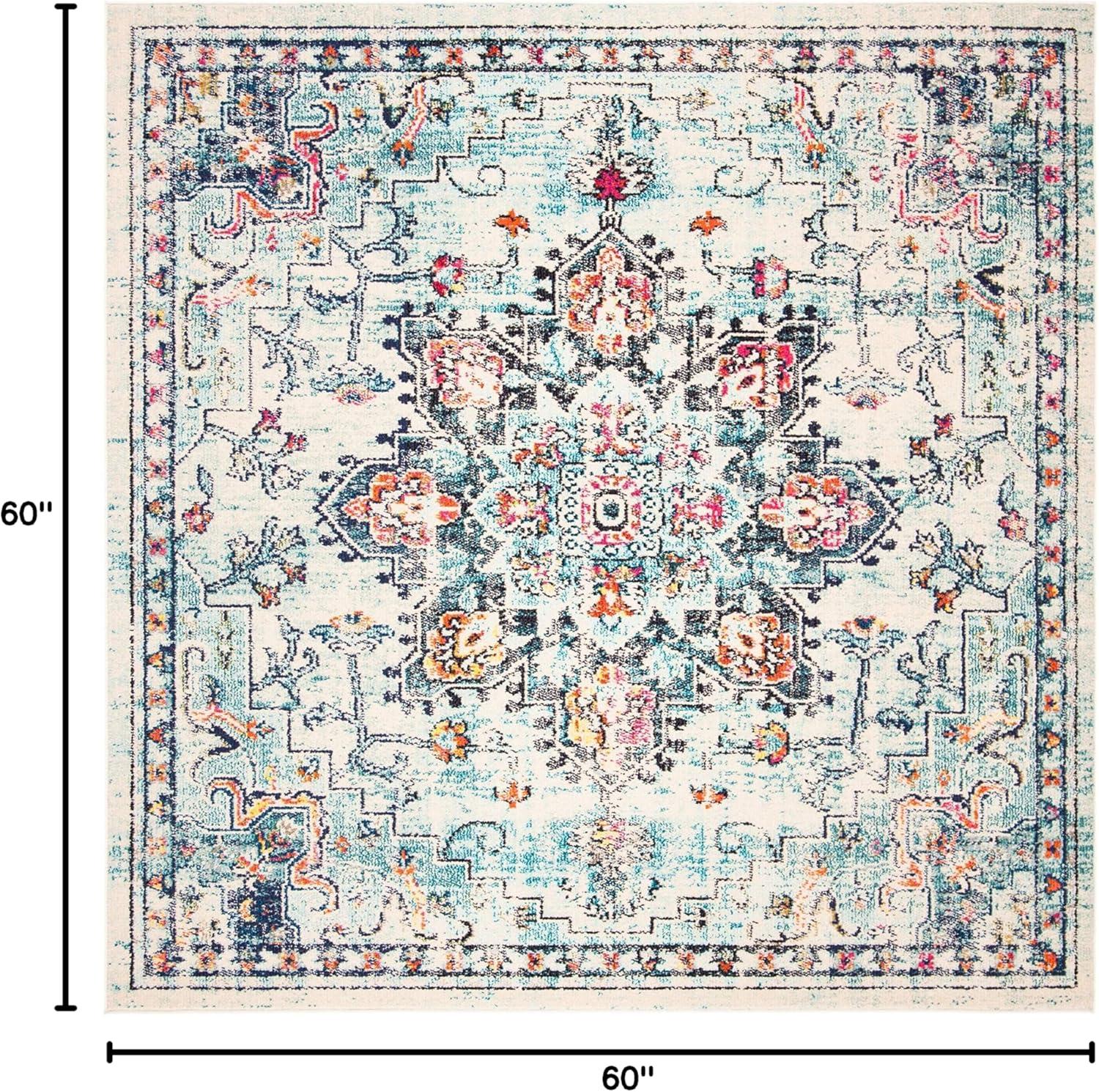 image:imageSAFAVIEH Madison Collection Area Rug 67 Square Cream amp Blue Boho Chic Distressed Medallion Design NonShedding amp Easy to Clean Ideal for Living Room Bedroom Dining Space MAD473BCreamBlue