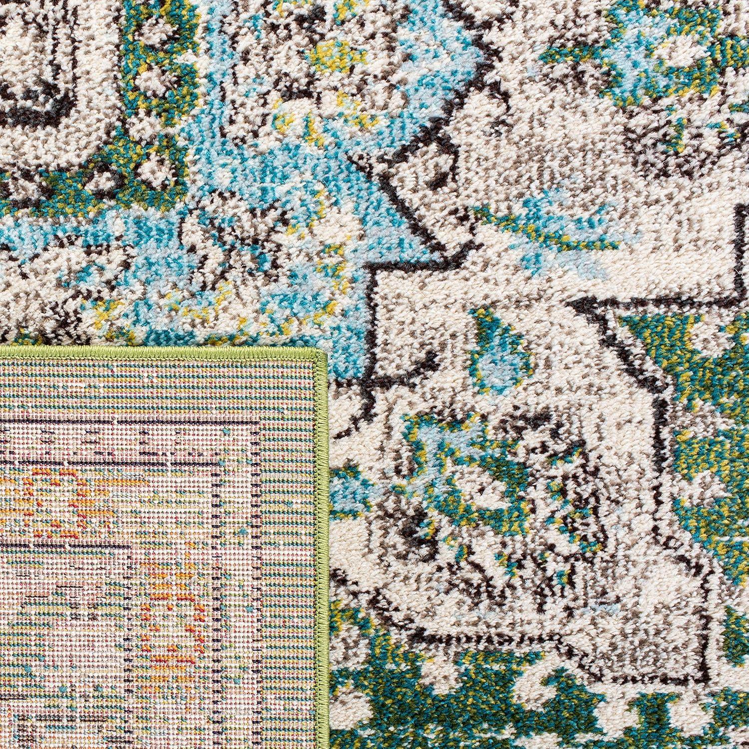 image:imageSAFAVIEH Madison Collection Area Rug 67 Square Cream amp Blue Boho Chic Distressed Medallion Design NonShedding amp Easy to Clean Ideal for Living Room Bedroom Dining Space MAD473BGreenTurquoise