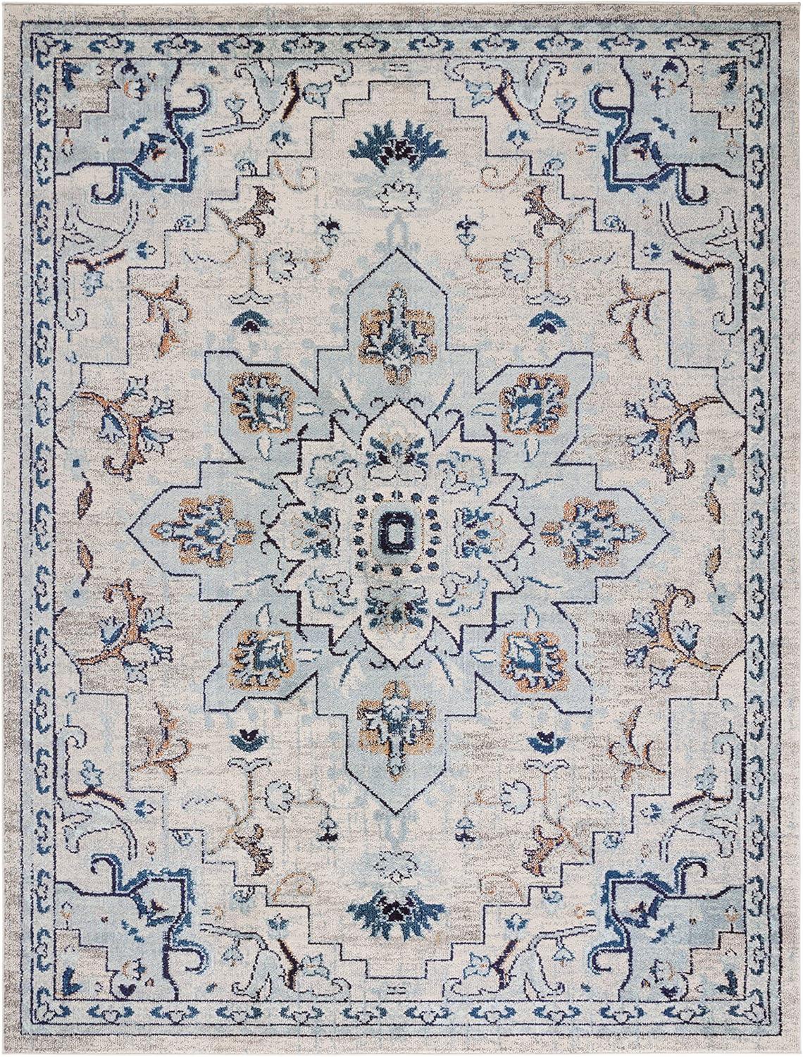 image:imageSAFAVIEH Madison Collection Area Rug 67 Square Cream amp Blue Boho Chic Distressed Medallion Design NonShedding amp Easy to Clean Ideal for Living Room Bedroom Dining Space MAD473BIvoryLight Blue