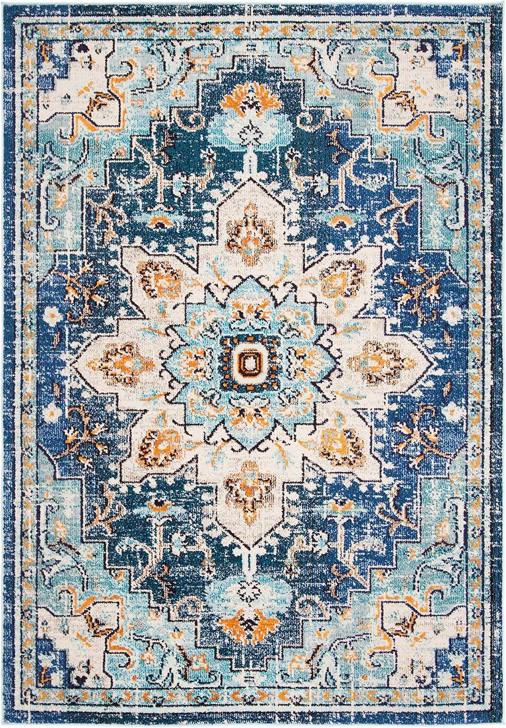 image:imageSAFAVIEH Madison Collection Area Rug 67 Square Cream amp Blue Boho Chic Distressed Medallion Design NonShedding amp Easy to Clean Ideal for Living Room Bedroom Dining Space MAD473BBlueLight Blue