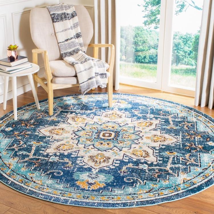 image:imageSAFAVIEH Madison Collection Area Rug 67 Square Cream amp Blue Boho Chic Distressed Medallion Design NonShedding amp Easy to Clean Ideal for Living Room Bedroom Dining Space MAD473BBlueLight Blue