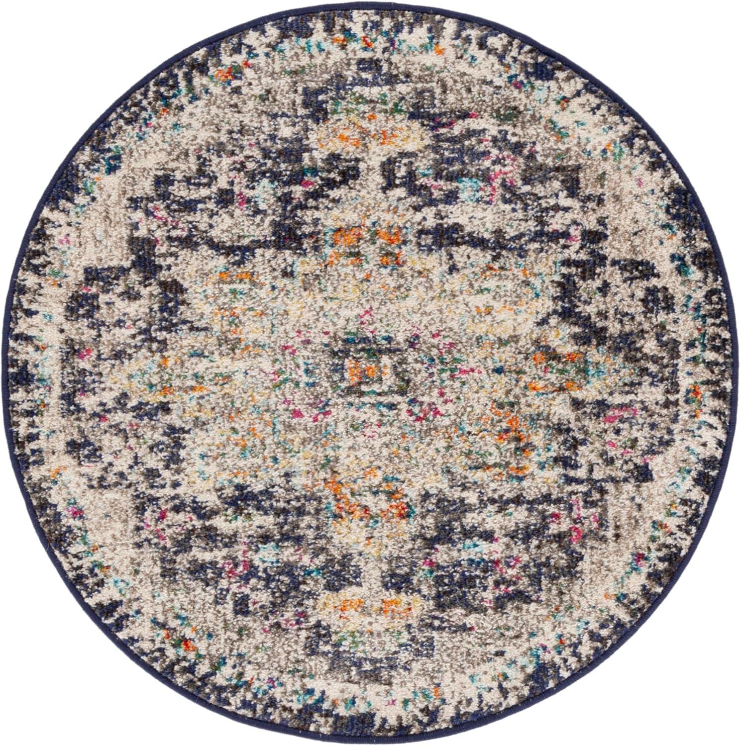 image:imageSAFAVIEH Madison Collection Area Rug 67 Square Cream amp Blue Boho Chic Distressed Medallion Design NonShedding amp Easy to Clean Ideal for Living Room Bedroom Dining Space MAD473BBlackGold
