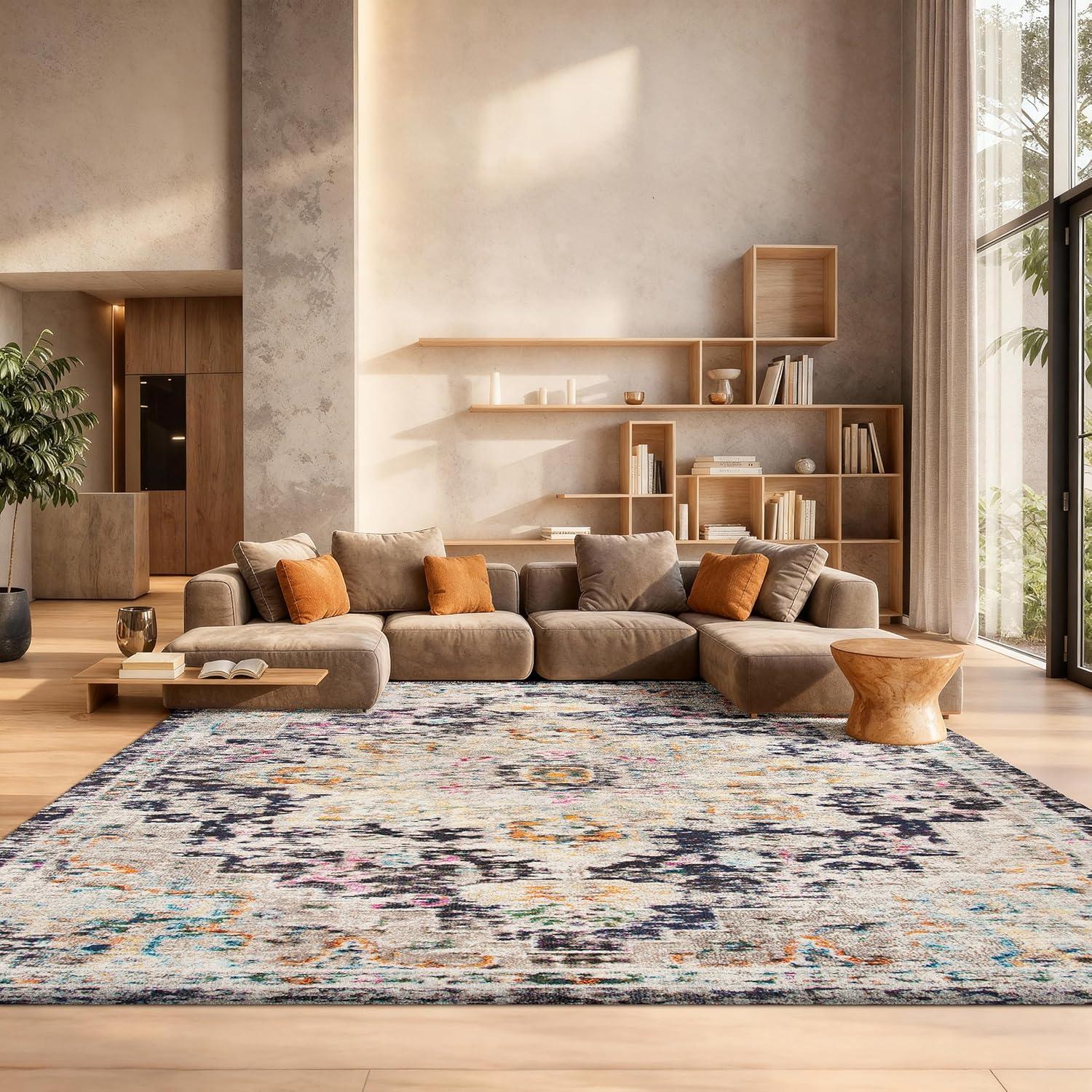 image:imageSAFAVIEH Madison Collection Area Rug 67 Square Cream amp Blue Boho Chic Distressed Medallion Design NonShedding amp Easy to Clean Ideal for Living Room Bedroom Dining Space MAD473BBlackGold