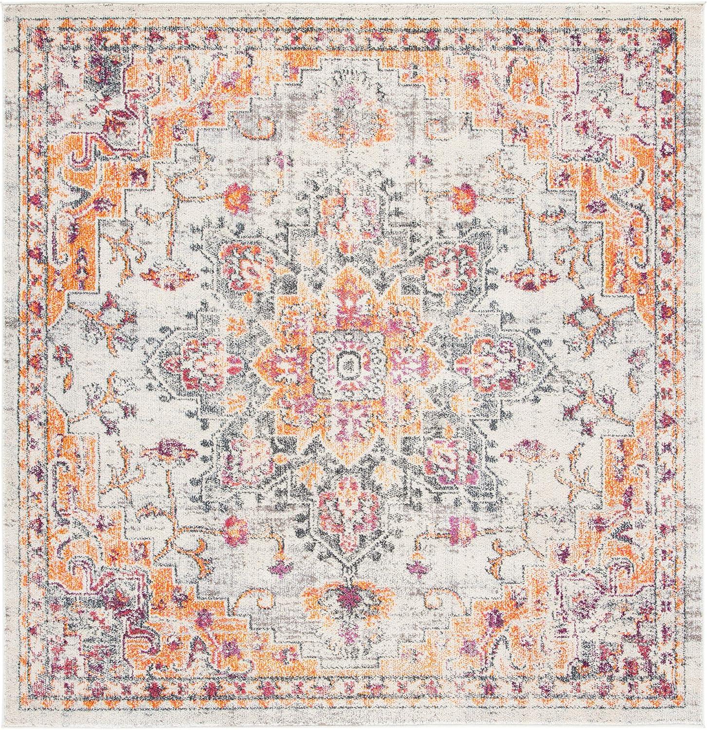 image:imageSAFAVIEH Madison Collection Area Rug 67 Square Cream amp Blue Boho Chic Distressed Medallion Design NonShedding amp Easy to Clean Ideal for Living Room Bedroom Dining Space MAD473BBeigeOrange
