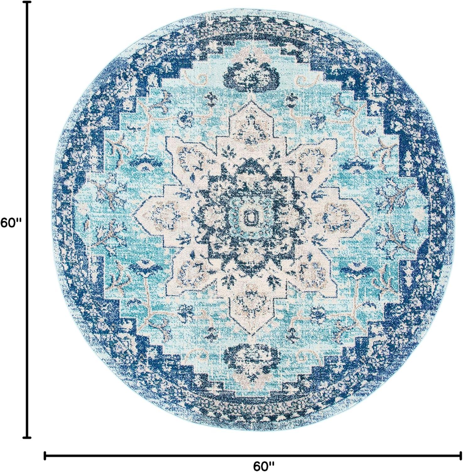 image:imageSAFAVIEH Madison Collection Area Rug 67 Square Cream amp Blue Boho Chic Distressed Medallion Design NonShedding amp Easy to Clean Ideal for Living Room Bedroom Dining Space MAD473BTealNavy