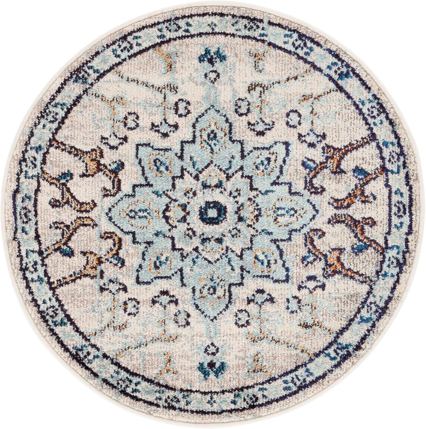 image:imageSAFAVIEH Madison Collection Area Rug 67 Square Cream amp Blue Boho Chic Distressed Medallion Design NonShedding amp Easy to Clean Ideal for Living Room Bedroom Dining Space MAD473BIvoryLight Blue