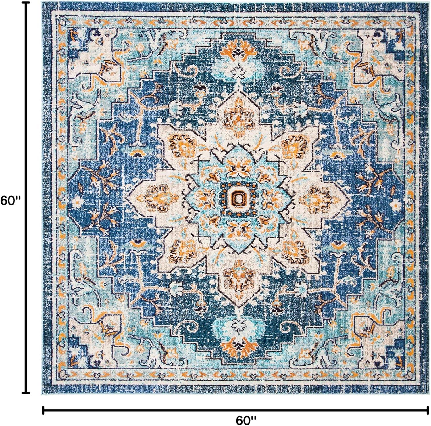 image:imageSAFAVIEH Madison Collection Area Rug 67 Square Cream amp Blue Boho Chic Distressed Medallion Design NonShedding amp Easy to Clean Ideal for Living Room Bedroom Dining Space MAD473BBlueLight Blue