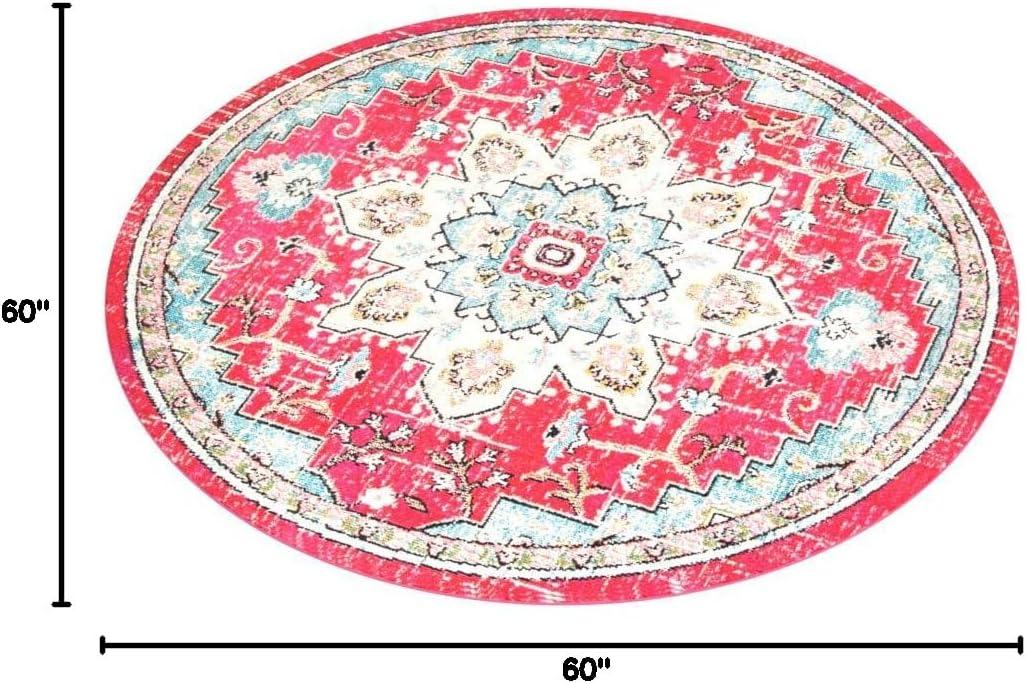 image:imageSAFAVIEH Madison Collection Area Rug 67 Square Cream amp Blue Boho Chic Distressed Medallion Design NonShedding amp Easy to Clean Ideal for Living Room Bedroom Dining Space MAD473BFuchsiaBlue