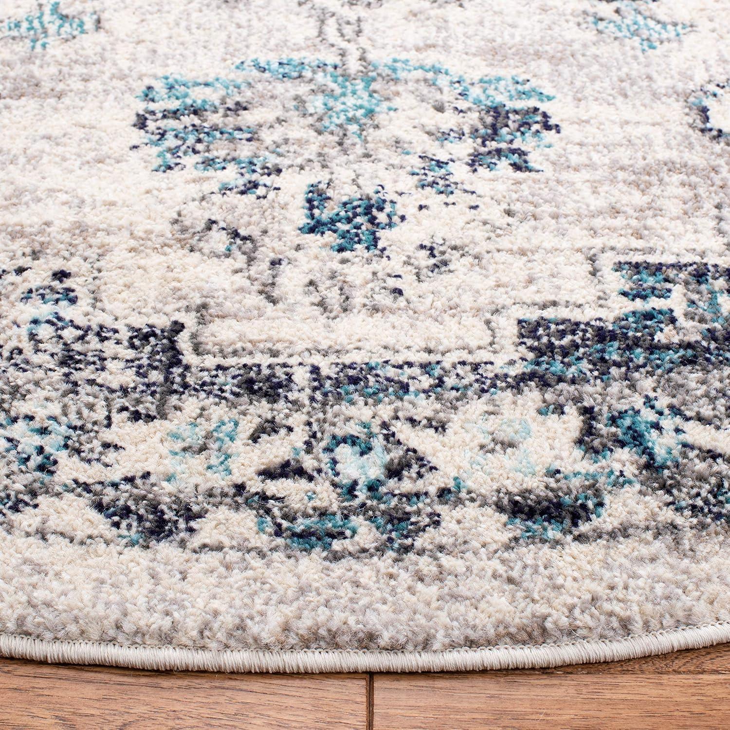 image:imageSAFAVIEH Madison Collection Area Rug 67 Square Cream amp Blue Boho Chic Distressed Medallion Design NonShedding amp Easy to Clean Ideal for Living Room Bedroom Dining Space MAD473BIvoryGrey