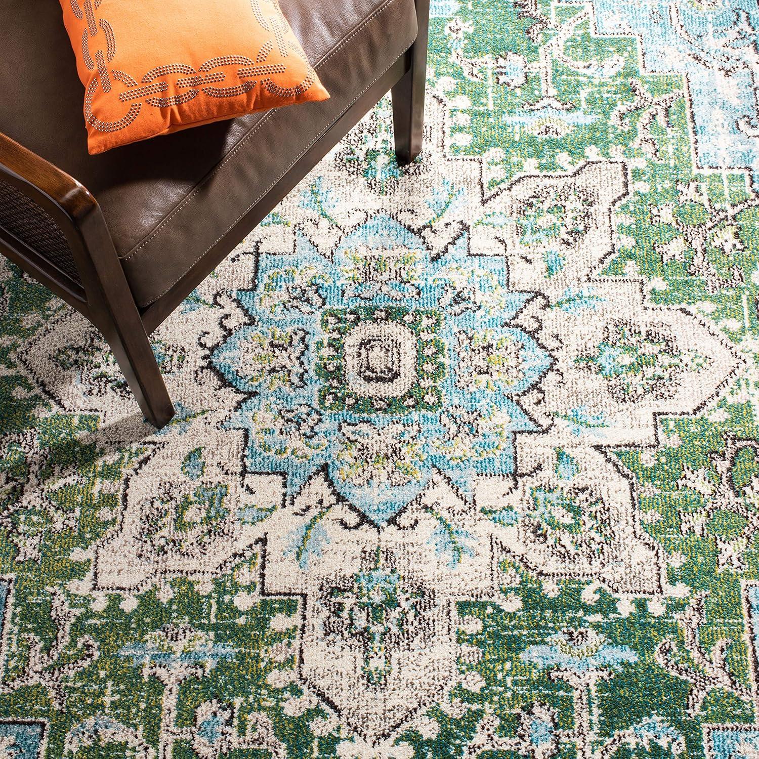 image:imageSAFAVIEH Madison Collection Area Rug 67 Square Cream amp Blue Boho Chic Distressed Medallion Design NonShedding amp Easy to Clean Ideal for Living Room Bedroom Dining Space MAD473BGreenTurquoise