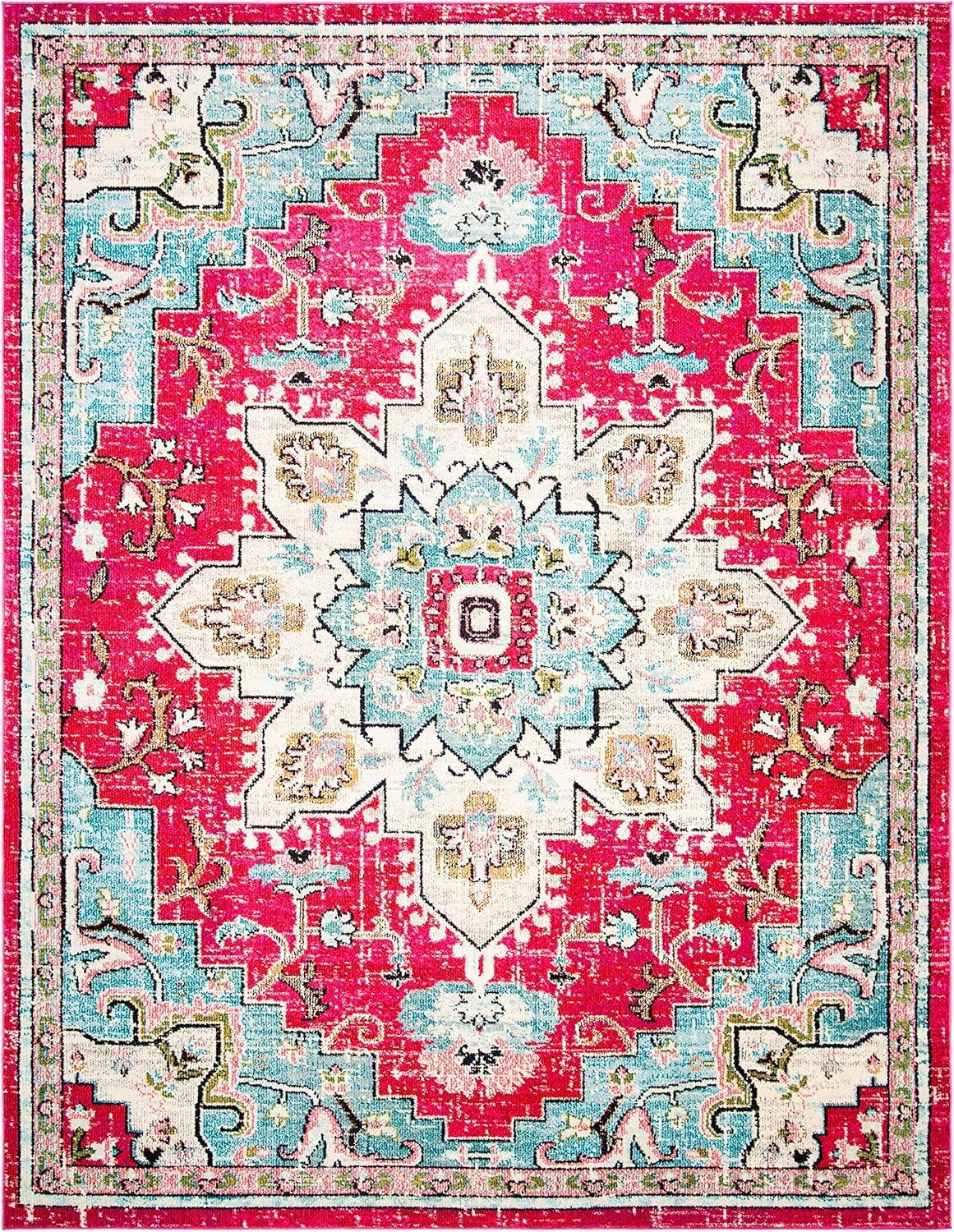 image:imageSAFAVIEH Madison Collection Area Rug 67 Square Cream amp Blue Boho Chic Distressed Medallion Design NonShedding amp Easy to Clean Ideal for Living Room Bedroom Dining Space MAD473BFuchsiaBlue