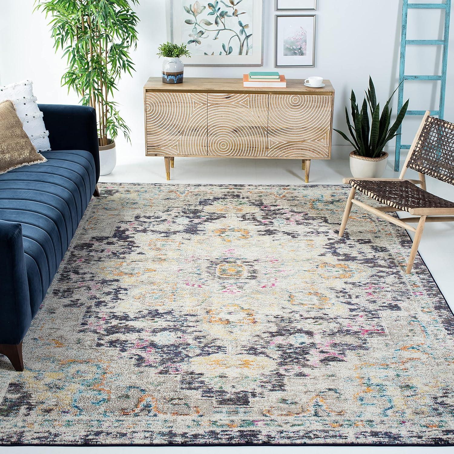 image:imageSAFAVIEH Madison Collection Area Rug 67 Square Cream amp Blue Boho Chic Distressed Medallion Design NonShedding amp Easy to Clean Ideal for Living Room Bedroom Dining Space MAD473BBlackGold