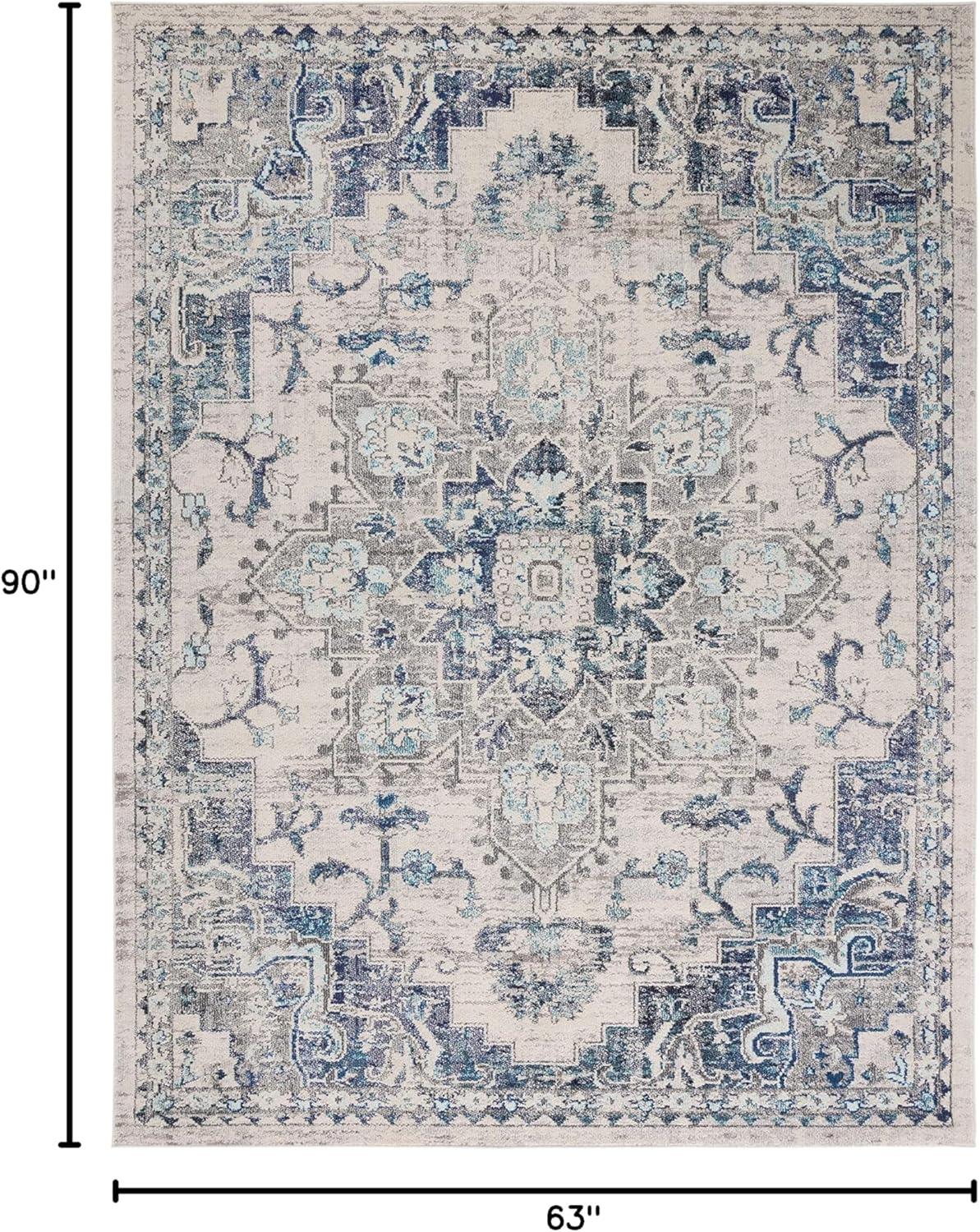 image:imageSAFAVIEH Madison Collection Area Rug 67 Square Cream amp Blue Boho Chic Distressed Medallion Design NonShedding amp Easy to Clean Ideal for Living Room Bedroom Dining Space MAD473BIvoryGrey