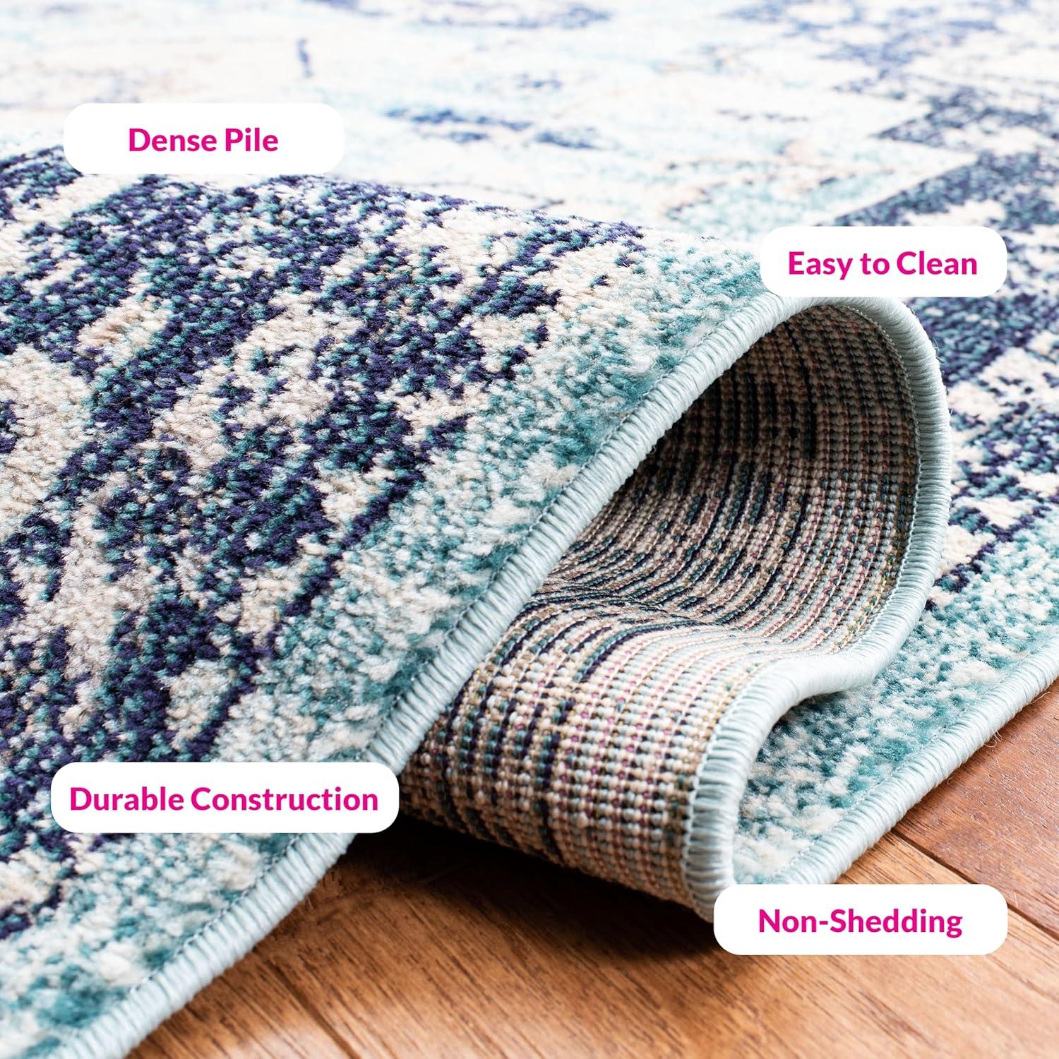 image:imageSAFAVIEH Madison Collection Area Rug 67 Square Cream amp Blue Boho Chic Distressed Medallion Design NonShedding amp Easy to Clean Ideal for Living Room Bedroom Dining Space MAD473BTealNavy