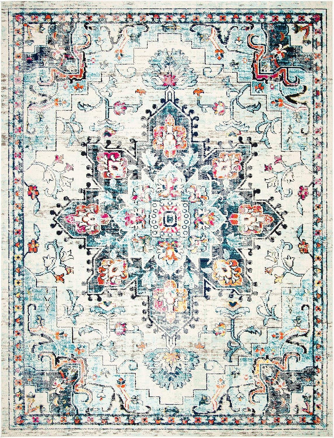image:imageSAFAVIEH Madison Collection Area Rug 67 Square Cream amp Blue Boho Chic Distressed Medallion Design NonShedding amp Easy to Clean Ideal for Living Room Bedroom Dining Space MAD473BCreamBlue