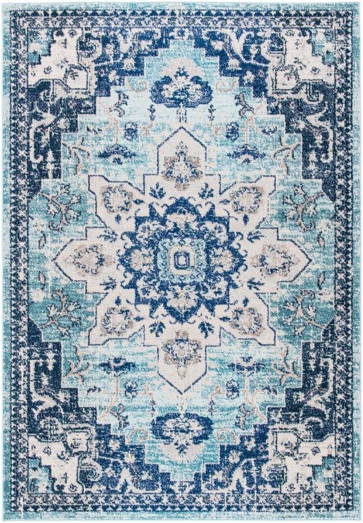 image:imageSAFAVIEH Madison Collection Area Rug 67 Square Cream amp Blue Boho Chic Distressed Medallion Design NonShedding amp Easy to Clean Ideal for Living Room Bedroom Dining Space MAD473BTealNavy